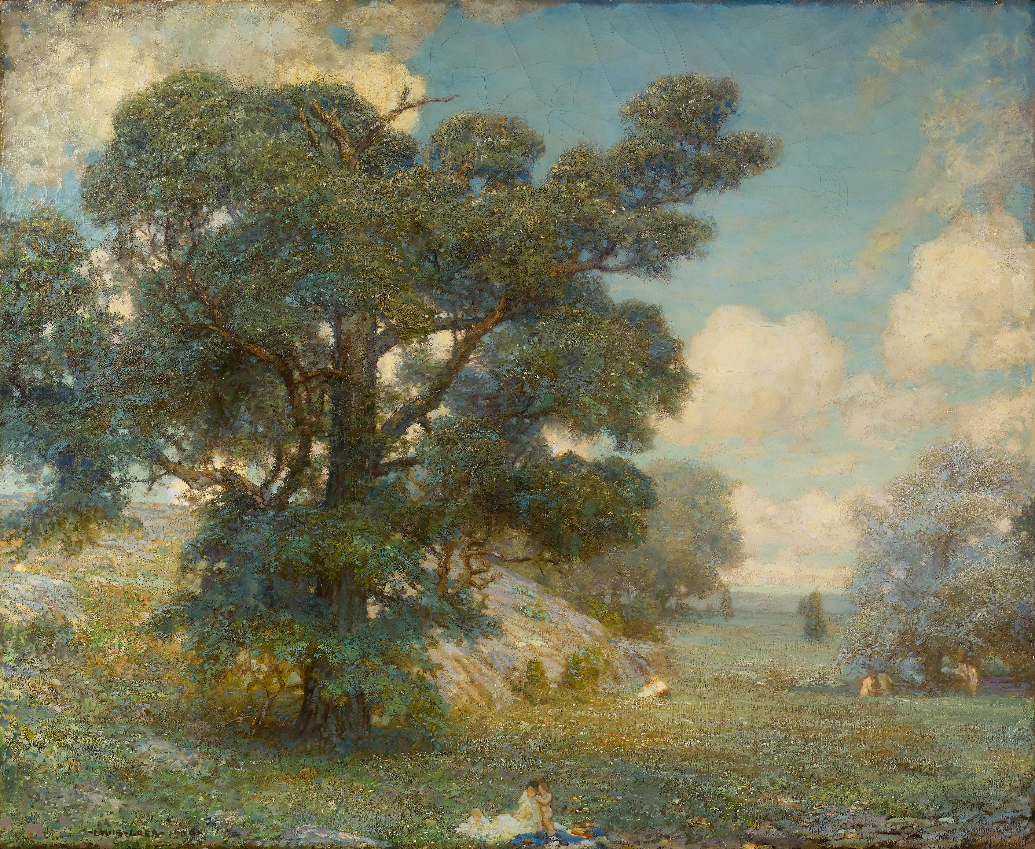 Landscape of summer fields with sunlight, oil painting by Louis Loeb