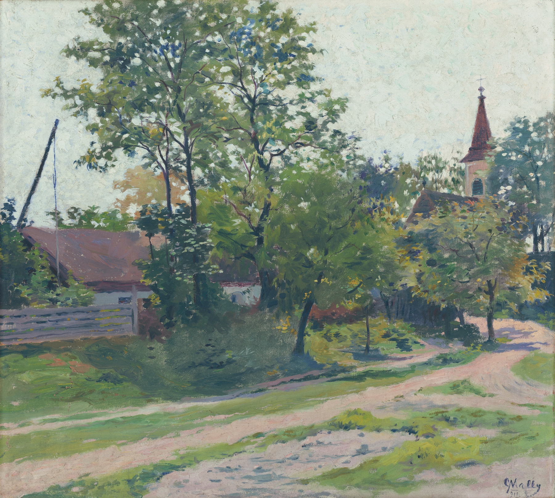 Landscape from Petržalka by Gustáv Mallý, Post-Impressionism, depicting hills and sky.