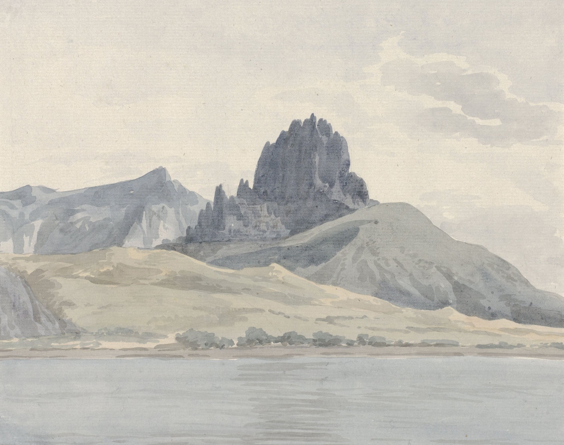 Marine scene depicting coastline and cliffs, oil painting by Abraham-Louis-Rodolphe Ducros