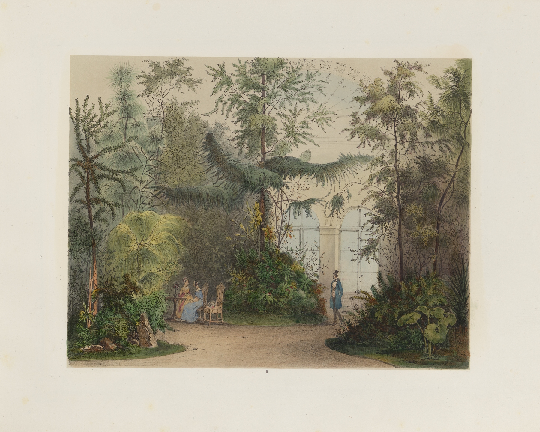 Interior scene of a winter garden with figures and light by Franz Antoine, oil painting