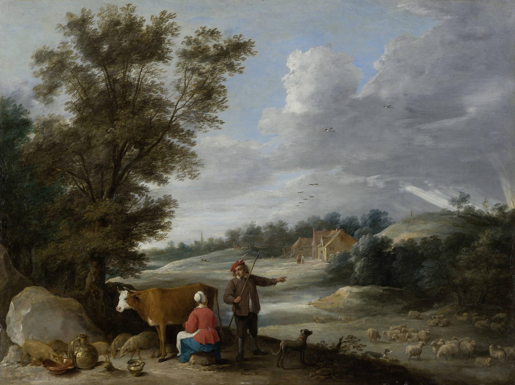 Landscape with Milkmaid and Shepherd, by David Teniers the Younger, public domain