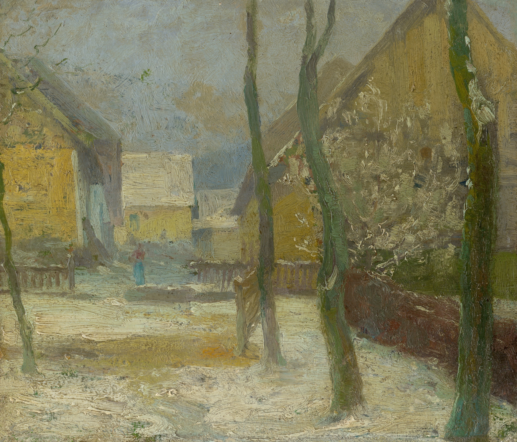 Artist’s Courtyard in Slanec in Winter, by Ľudovít Čordák, public domain