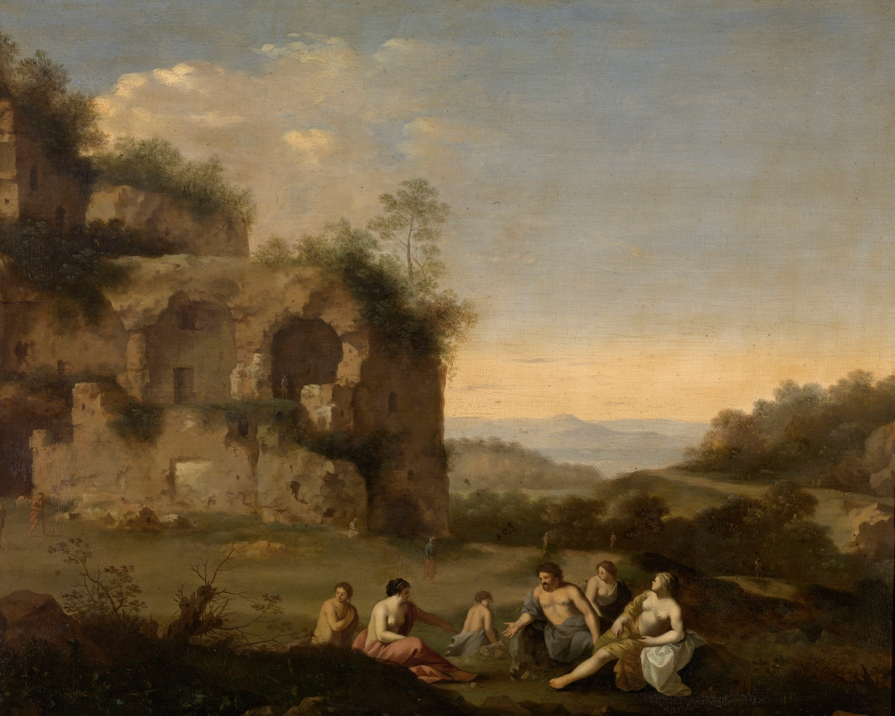 Landscape with a Ruin by Cornelis van Poelenburch, oil painting