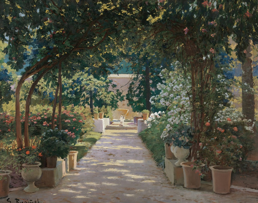 Santiago Rusiñol's painting captures a serene terrace in Játiva, Valencia.