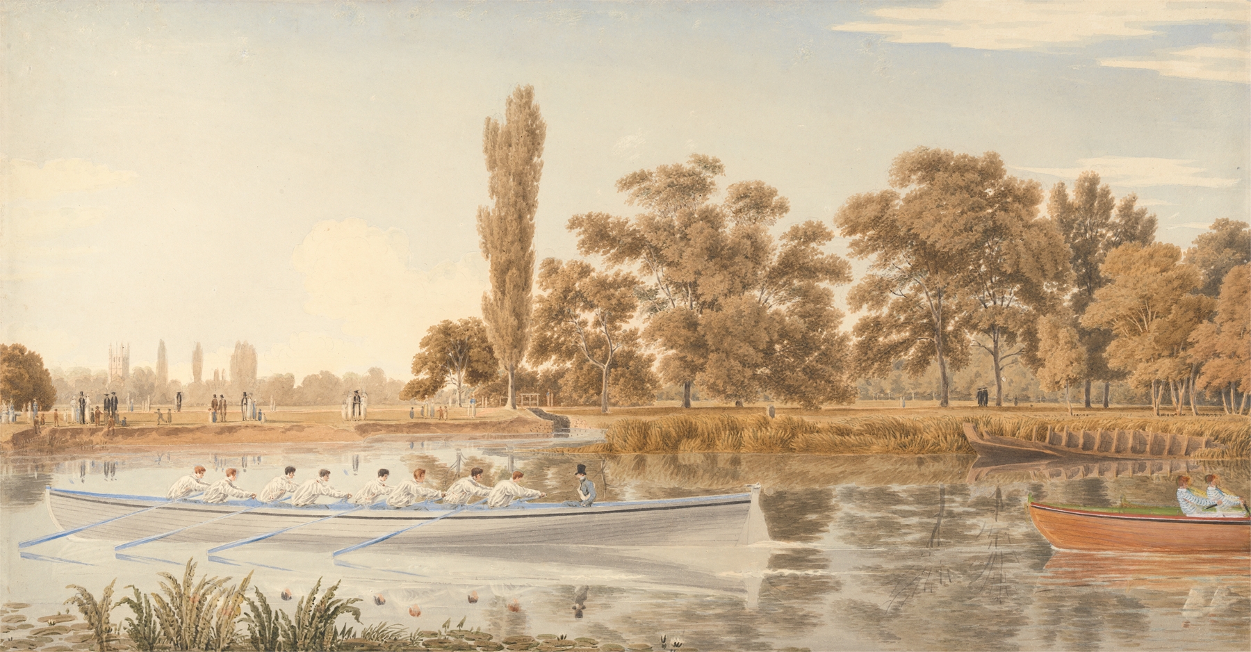 The Exeter College Eight on the Isis, oil on canvas by William Turner of Oxford, depicting rowers on a river.