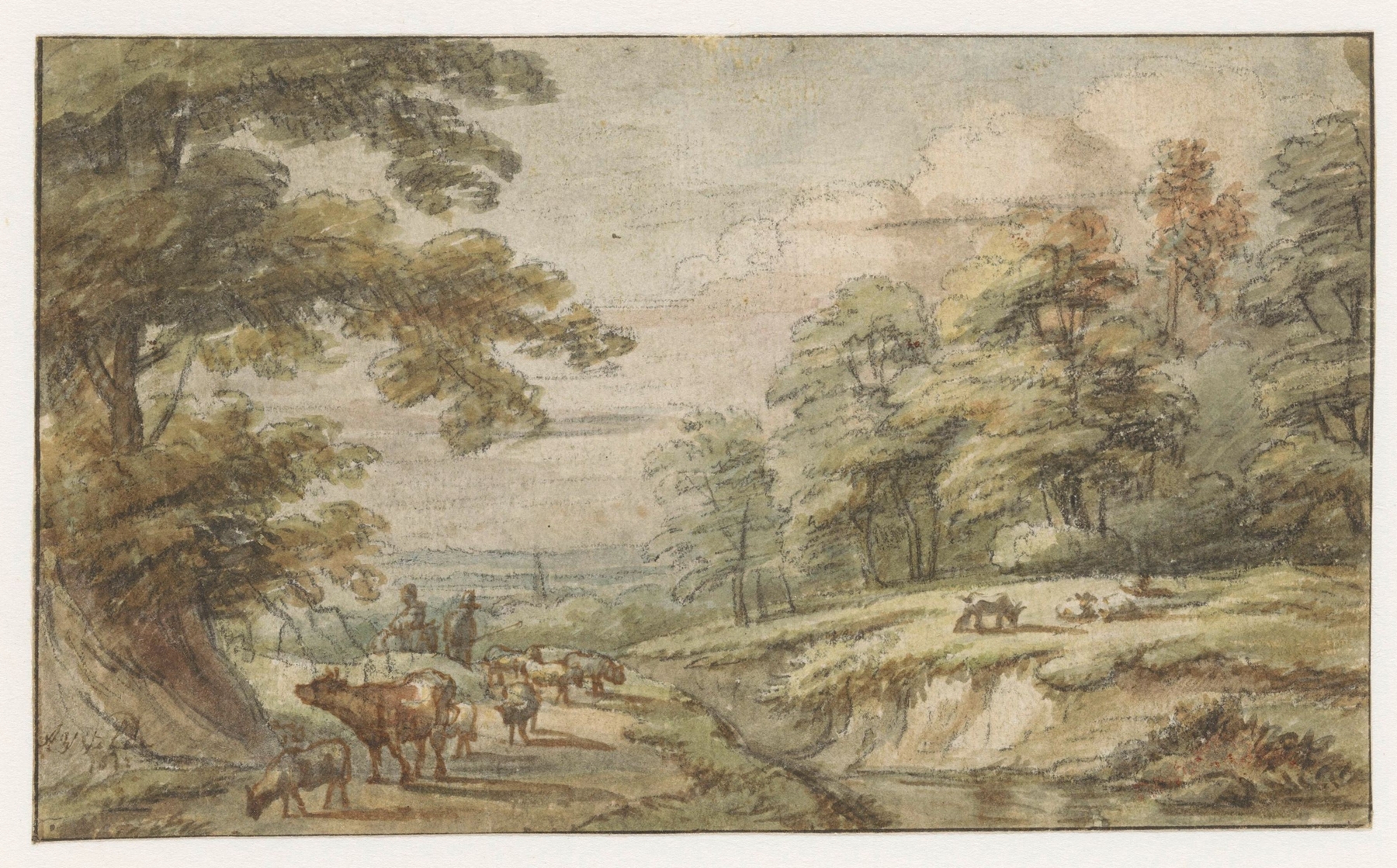 Landscape with sheep and cattle by Lucas van Uden, oil painting