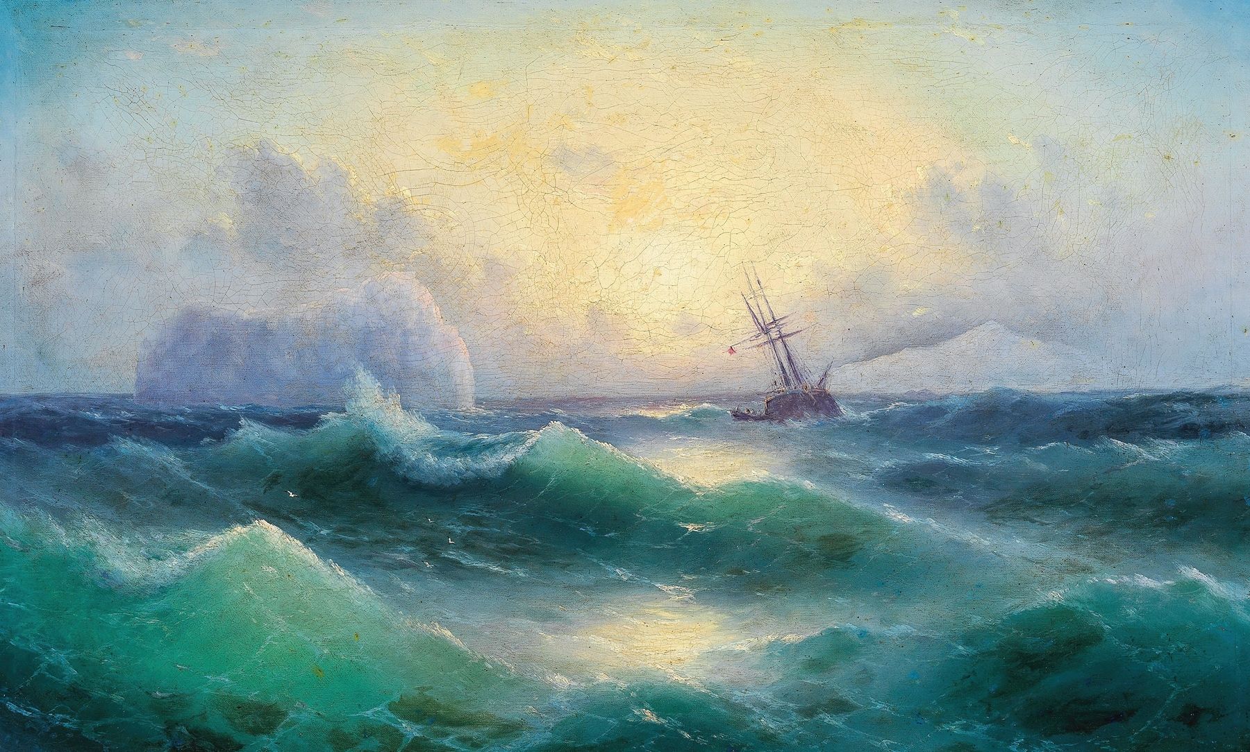 Stormy sea with an iceberg, oil on canvas by Grigori Ivanovitch Kapustin
