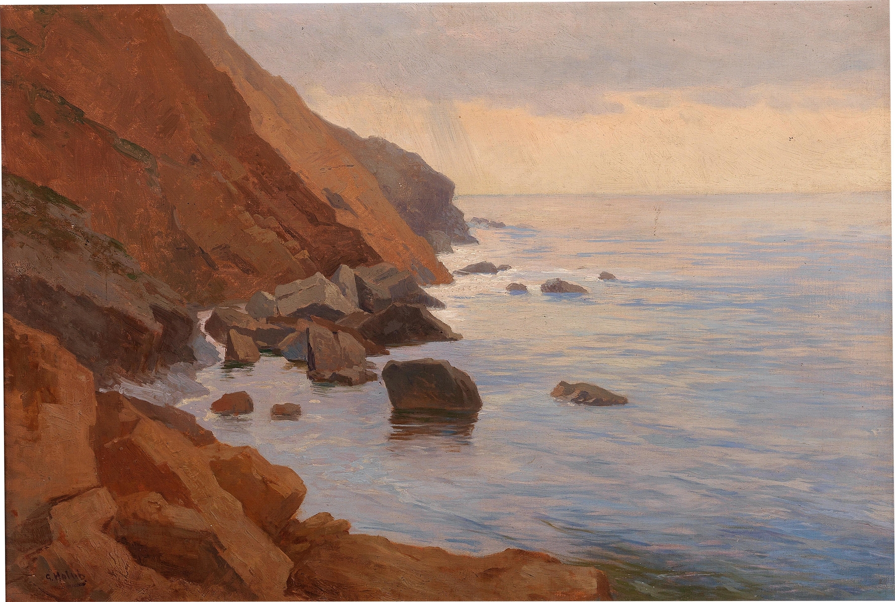 Marine scene of the sea and shore in oil painting by Georg Holub