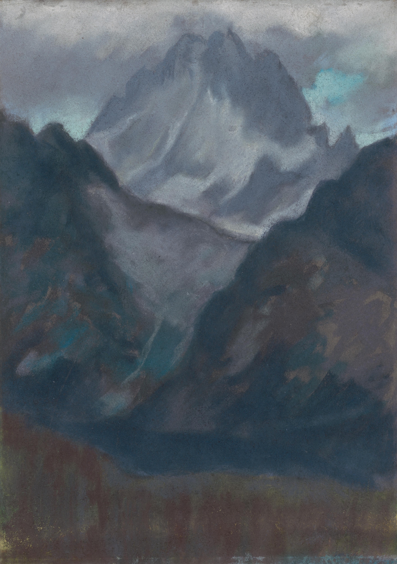Landscape of mountains and valley with sunlight, oil painting by Zolo Palugyay