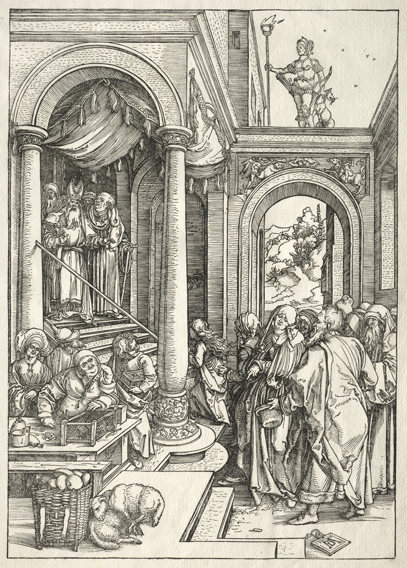 Albrecht Dürer's 'Presentation of the Young Virgin in the Temple' depicts a significant biblical event.