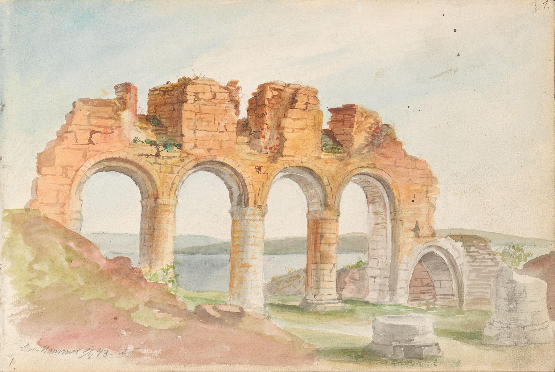 Ruins of a cathedral under a Nordic sky, oil on canvas by Adolph Tidemand
