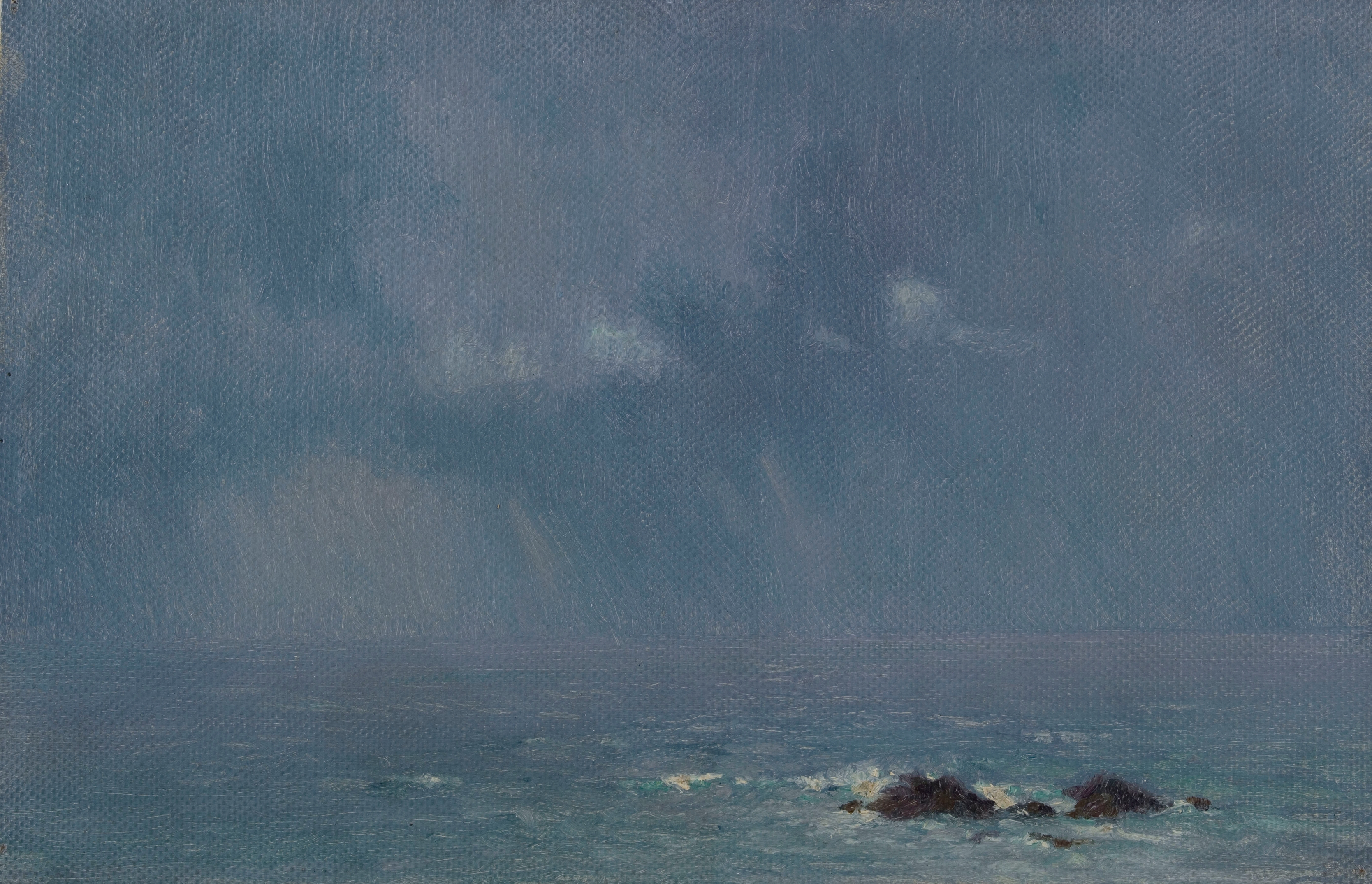 Landscape with clouds and two rocks, oil painting by Henry Brokman