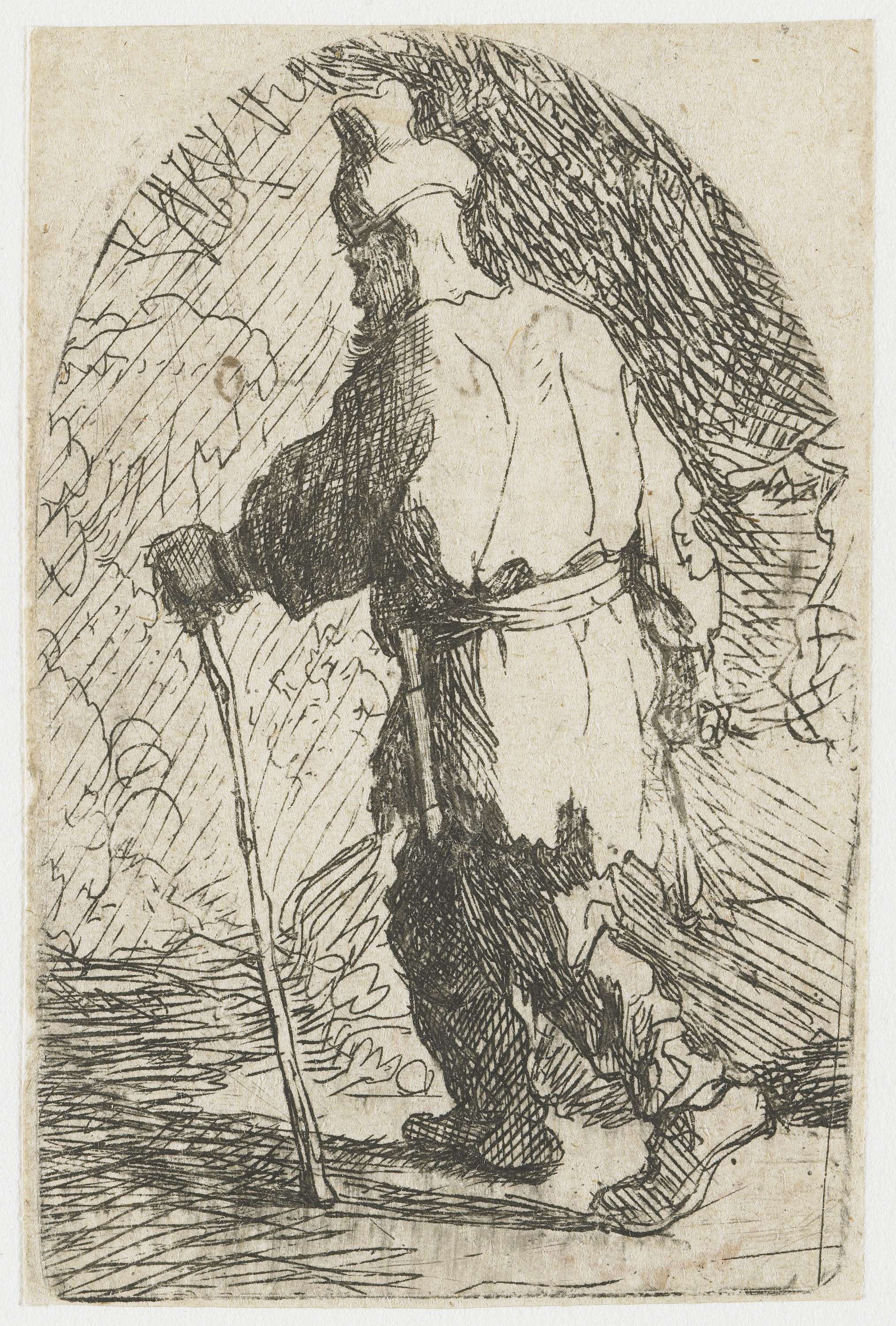 Etching by Rembrandt van Rijn depicting St. Joseph in reflection.