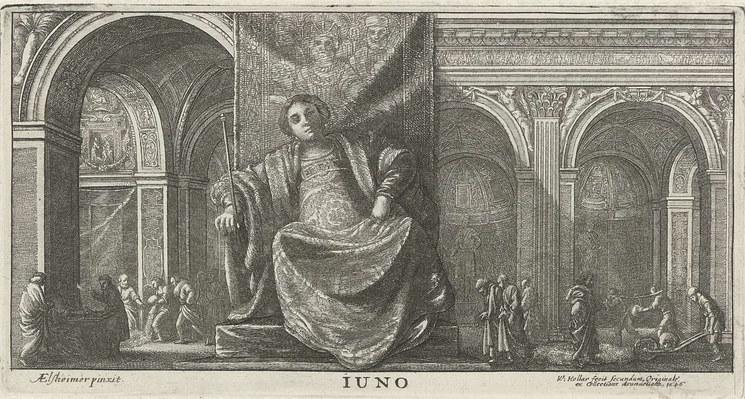 Juno, an etching by Wenceslaus Hollar, depicting the goddess in an elegant pose.