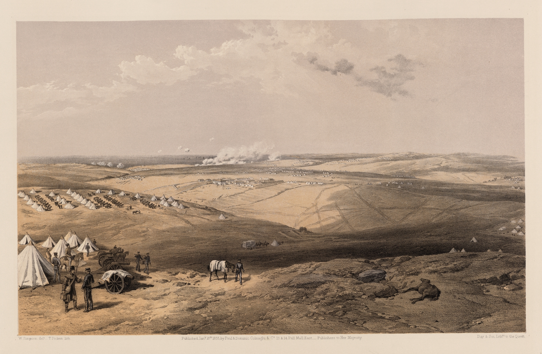 Distant view of Lord Raglan’s head quarters before Sebastopol, by William Simpson, public domain