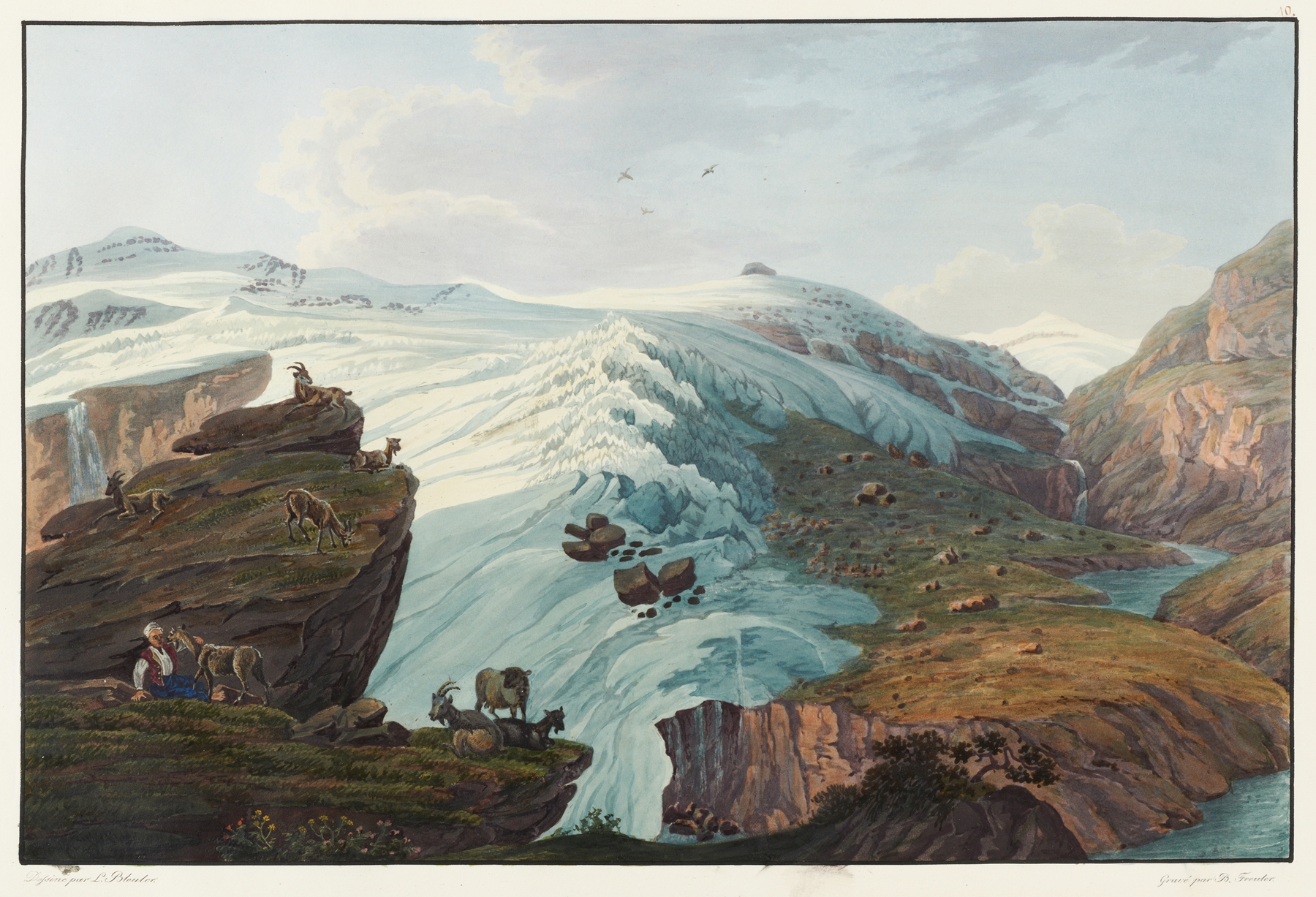 Landscape of glacier and mountains, oil on canvas by Johann Ludwig Bleuler