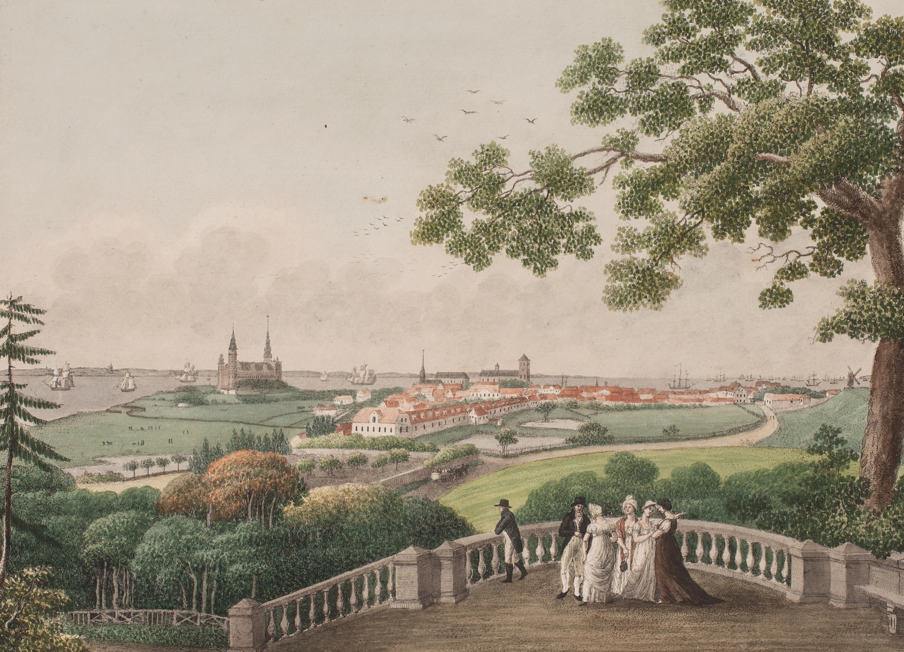 Landscape of Helsingør, Kronborg, and Øresund by Søren L. Lange, oil painting