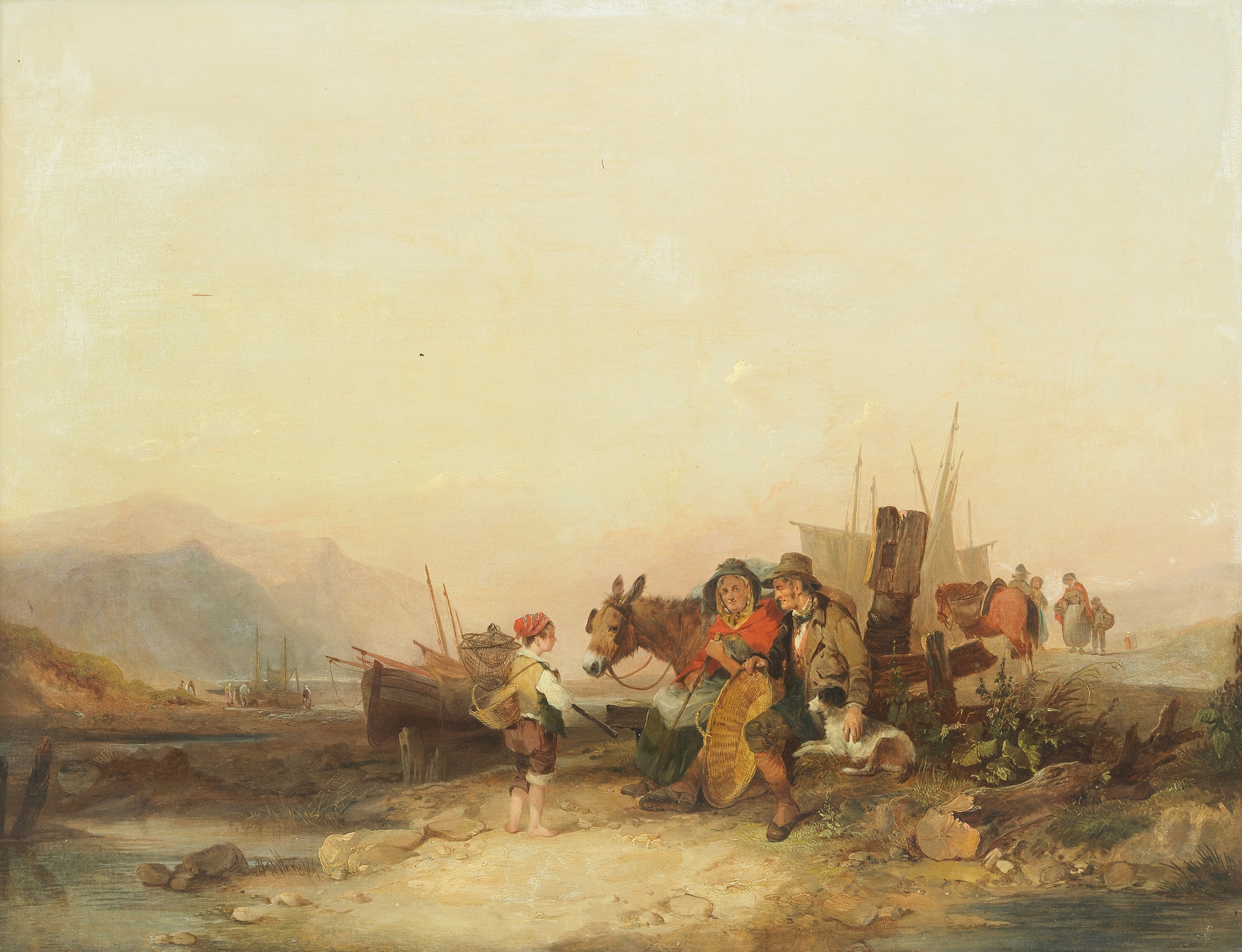 Fishing family on the shore, by William Shayer, public domain