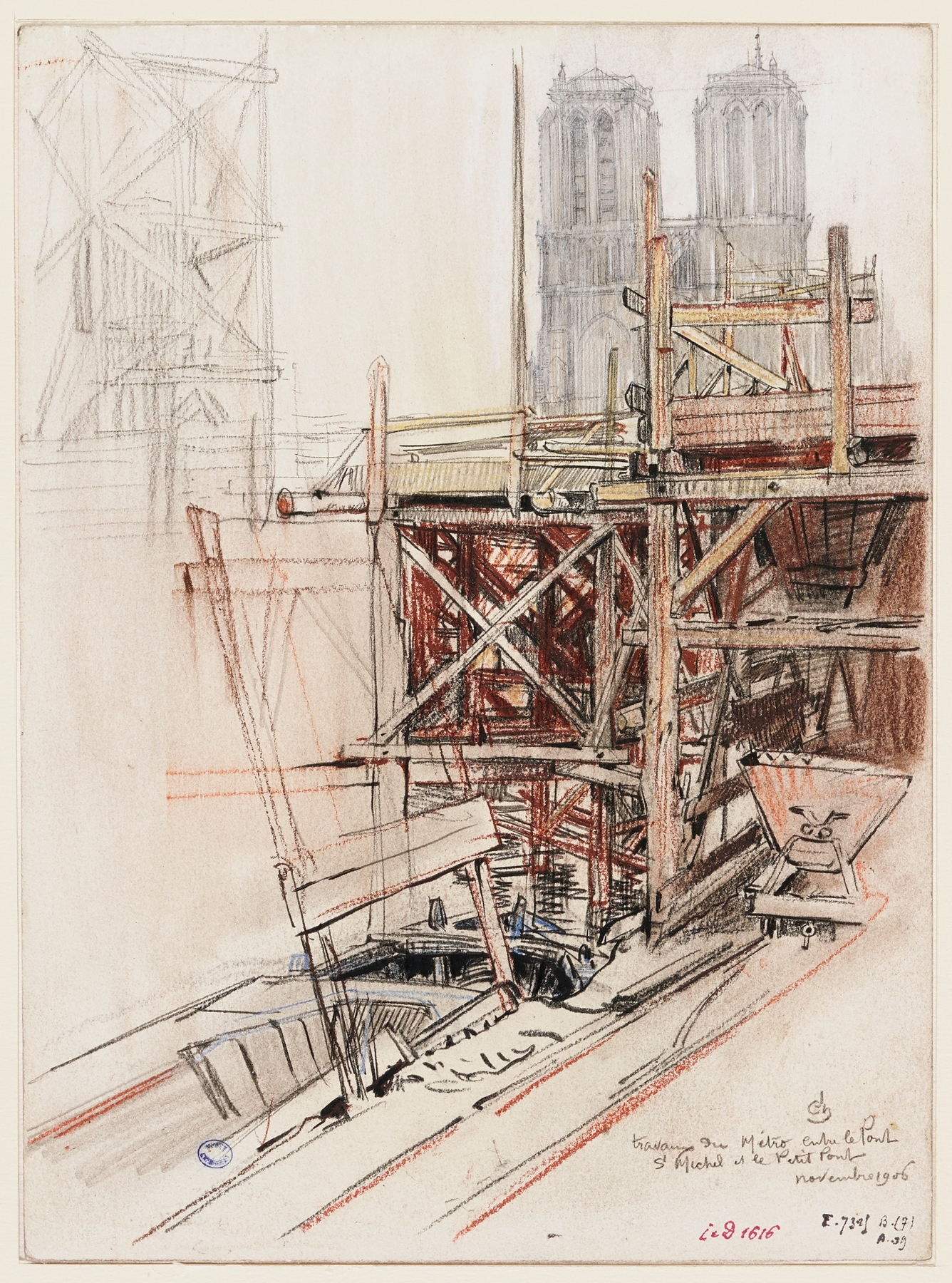 Travaux du métro entre le pont Saint Michel et le Petit Pont, by Charles Jouas, public domain