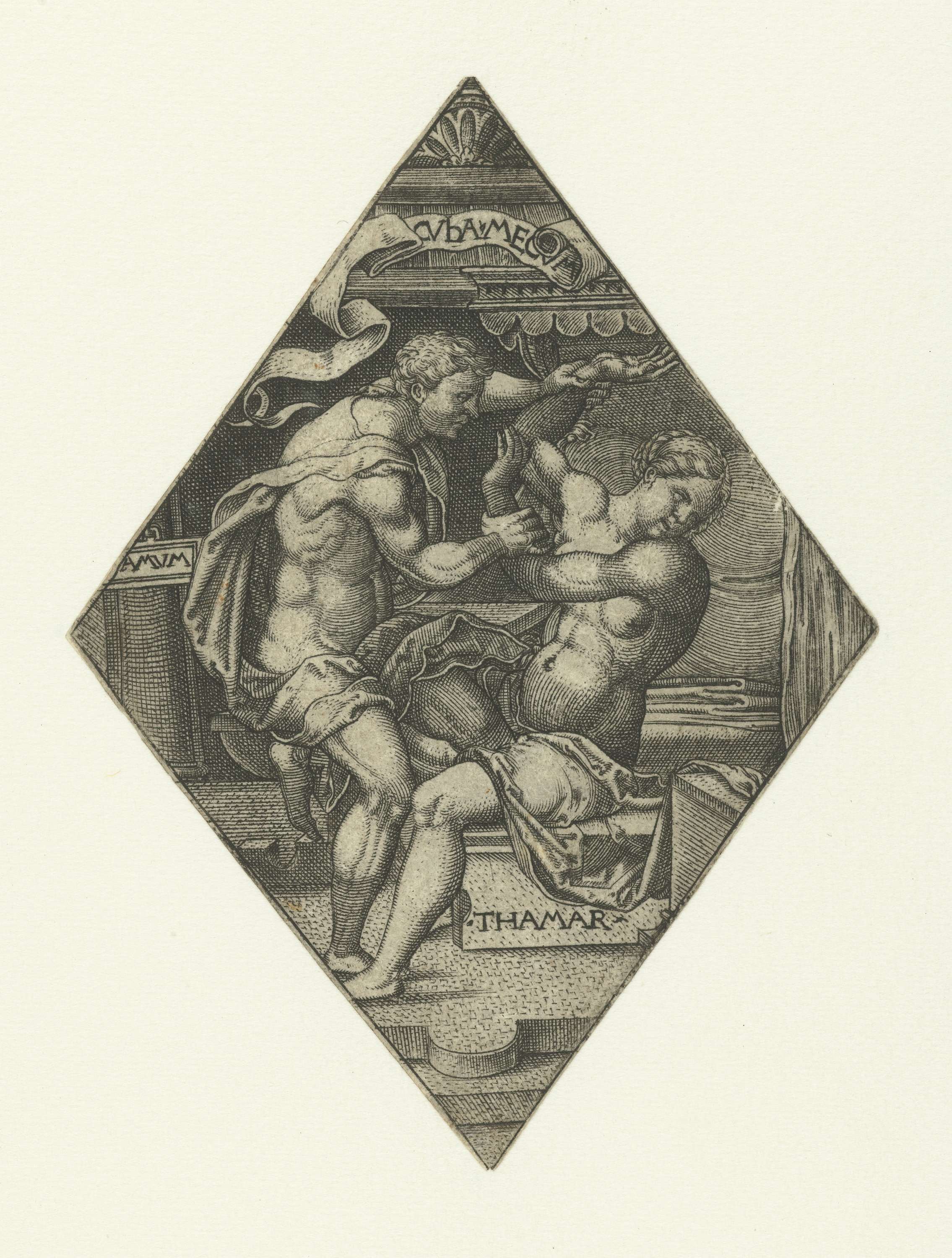Engraving by Monogrammist AC depicting Tamar and Amnon in a Northern Renaissance style