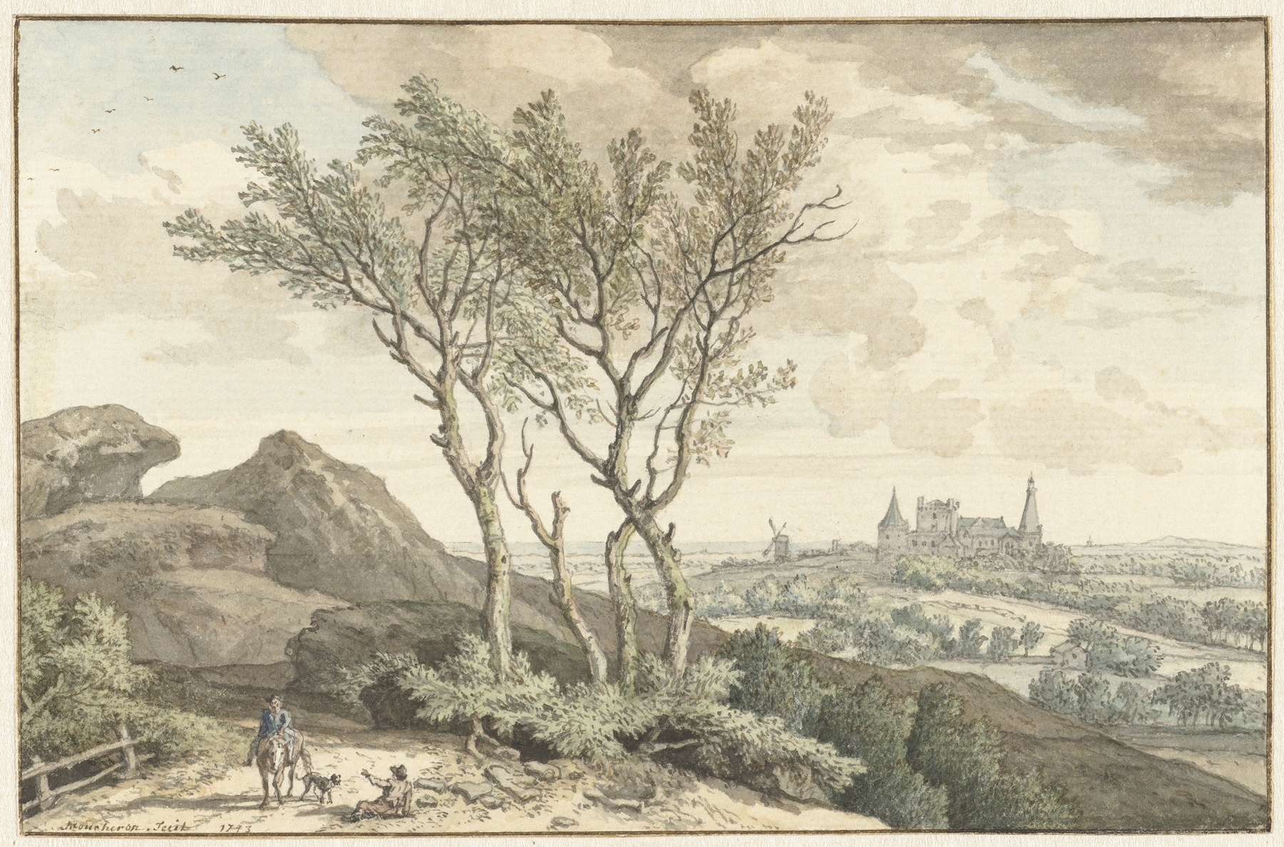 Landscape with a castle and trees, oil on canvas by Isaac de Moucheron
