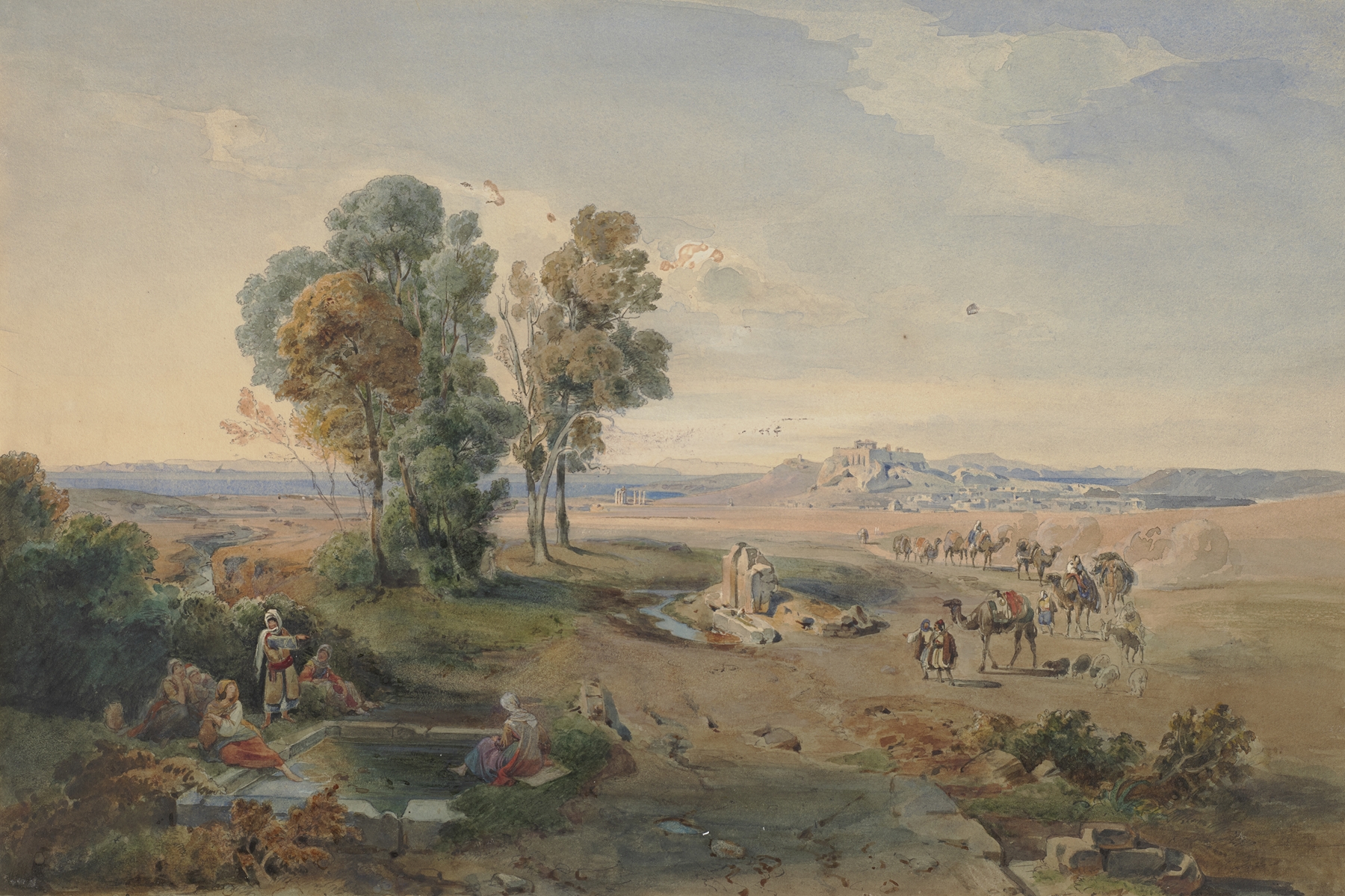 Landscape of Athens with a well, oil on canvas by Carl Rottmann