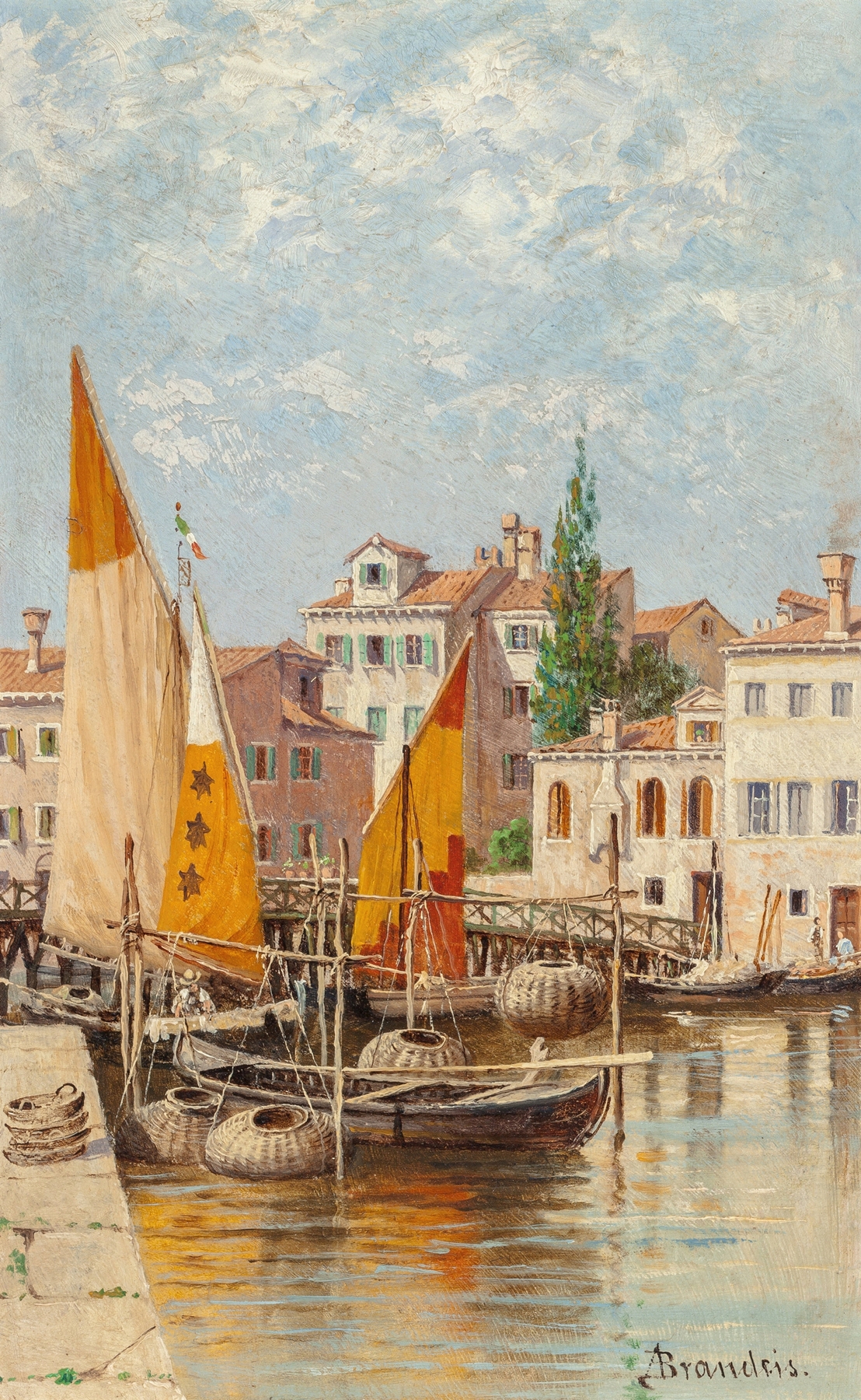 A View of Venice by Antonietta Brandeis, impressionism, depicting gondolas on a shimmering canal.