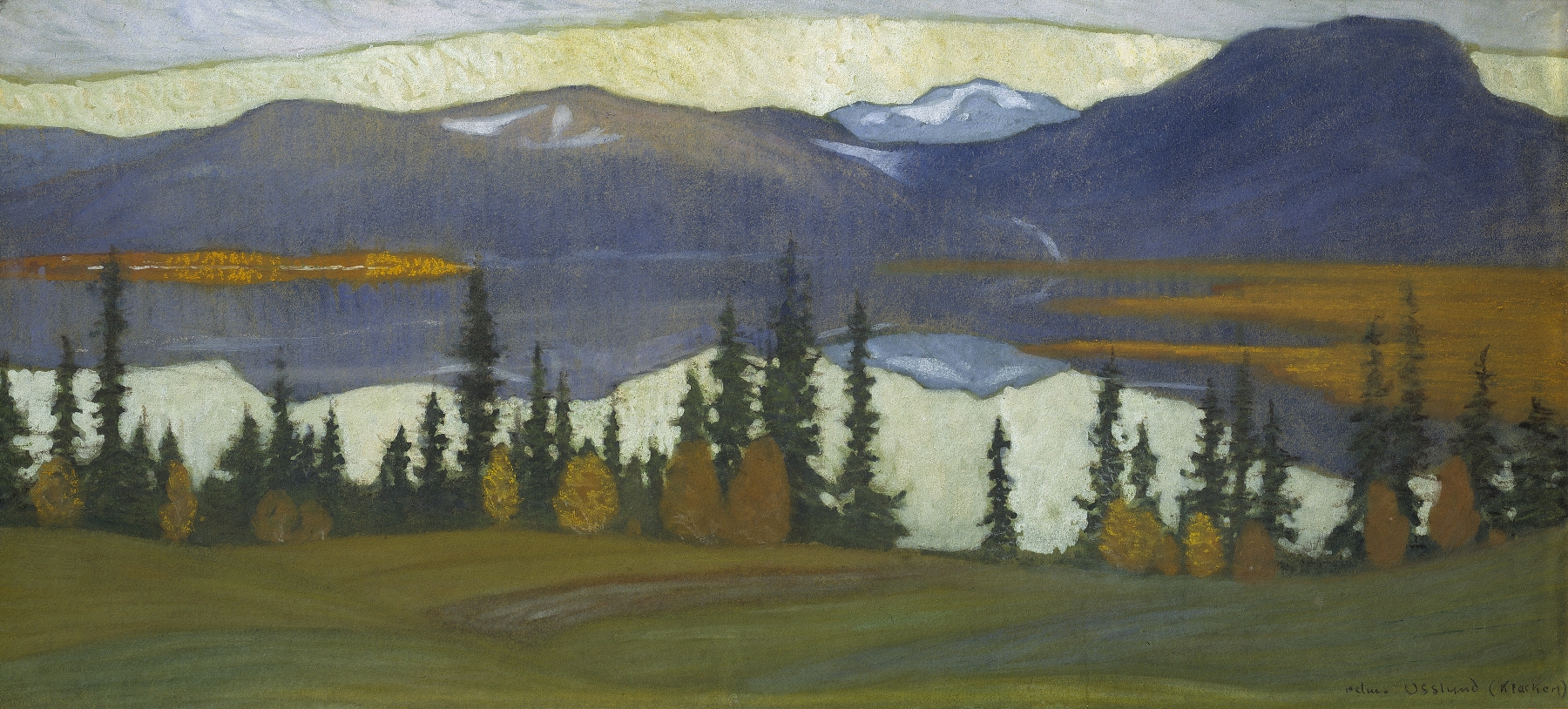Landscape with autumn foliage in oil on canvas by Helmer Osslund