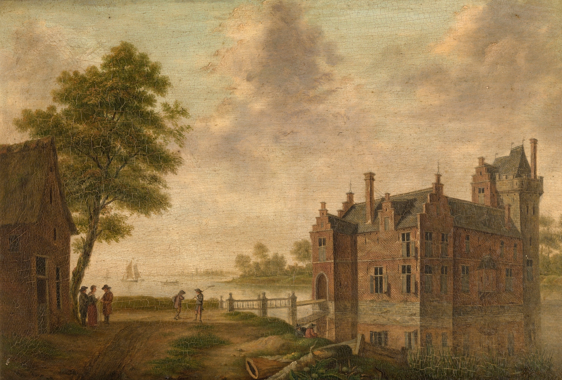 A castle with intricate stonework by Hendrik Frans de Cort, oil painting