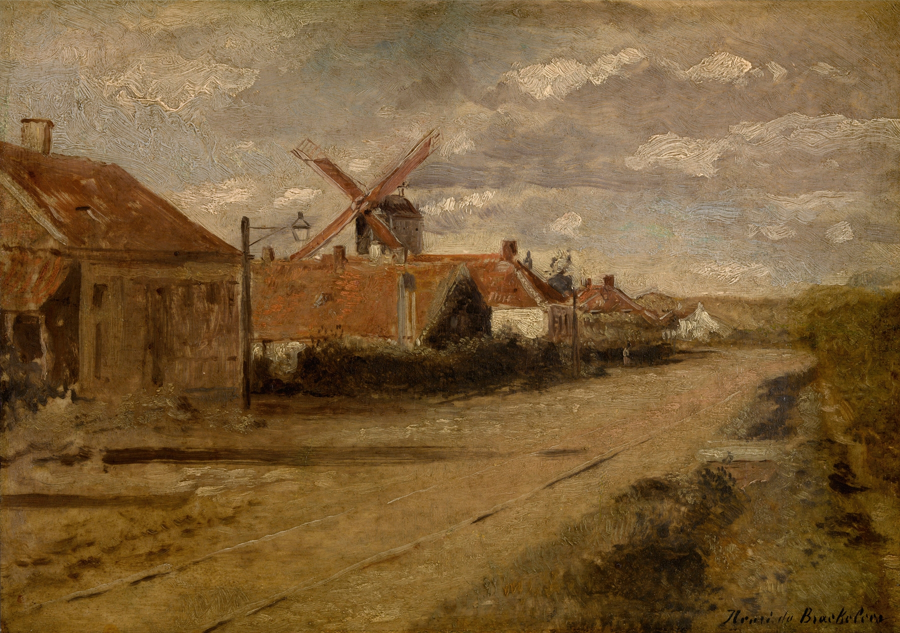 The Mill at Kiel by Henri de Braekeleer, oil painting of a mill and water reflections.