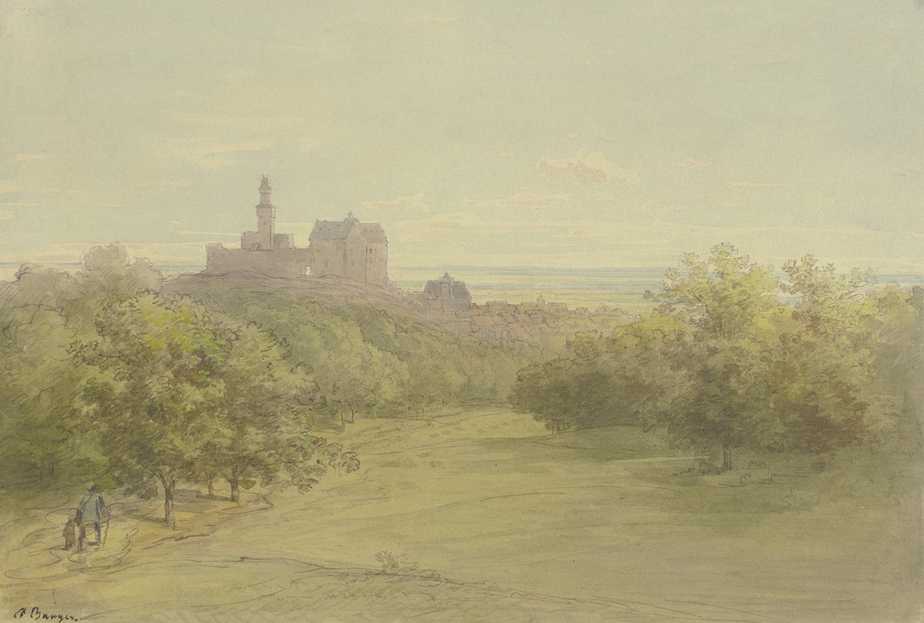 Landscape of Kronberg in fog, oil on canvas by Anton Burger