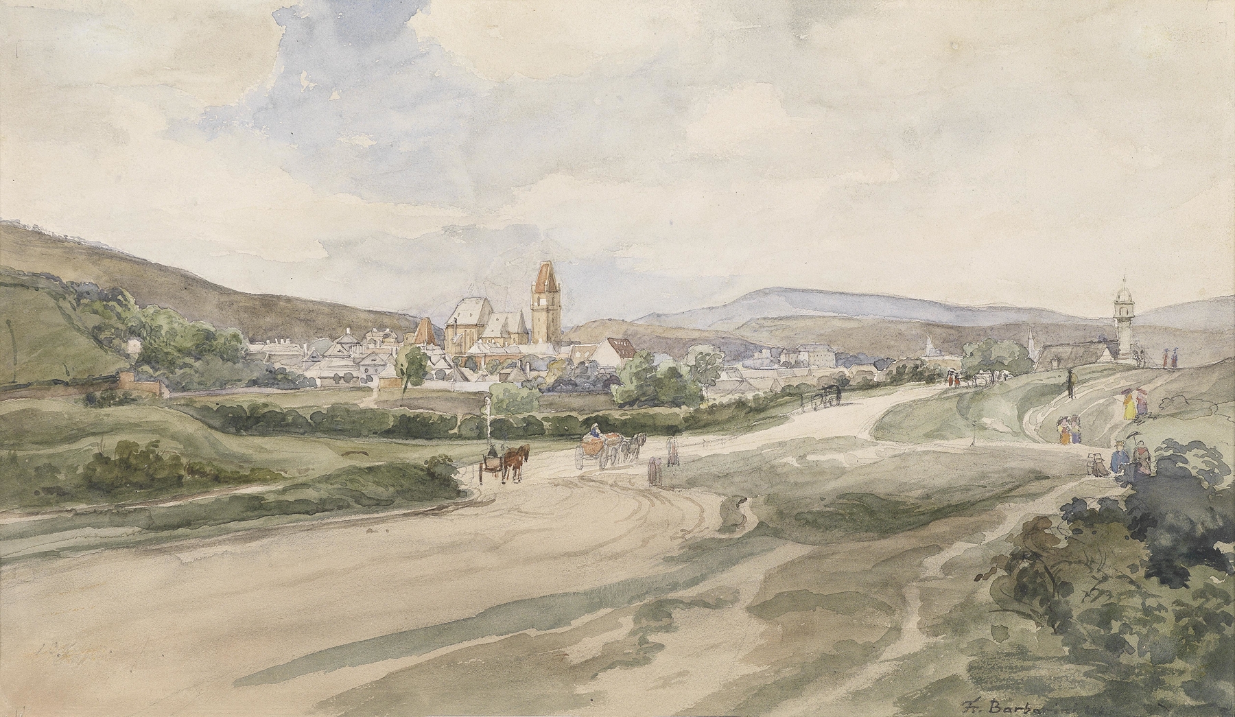 Landscape oil painting by Franz Barbarini featuring dynamic light and shadow