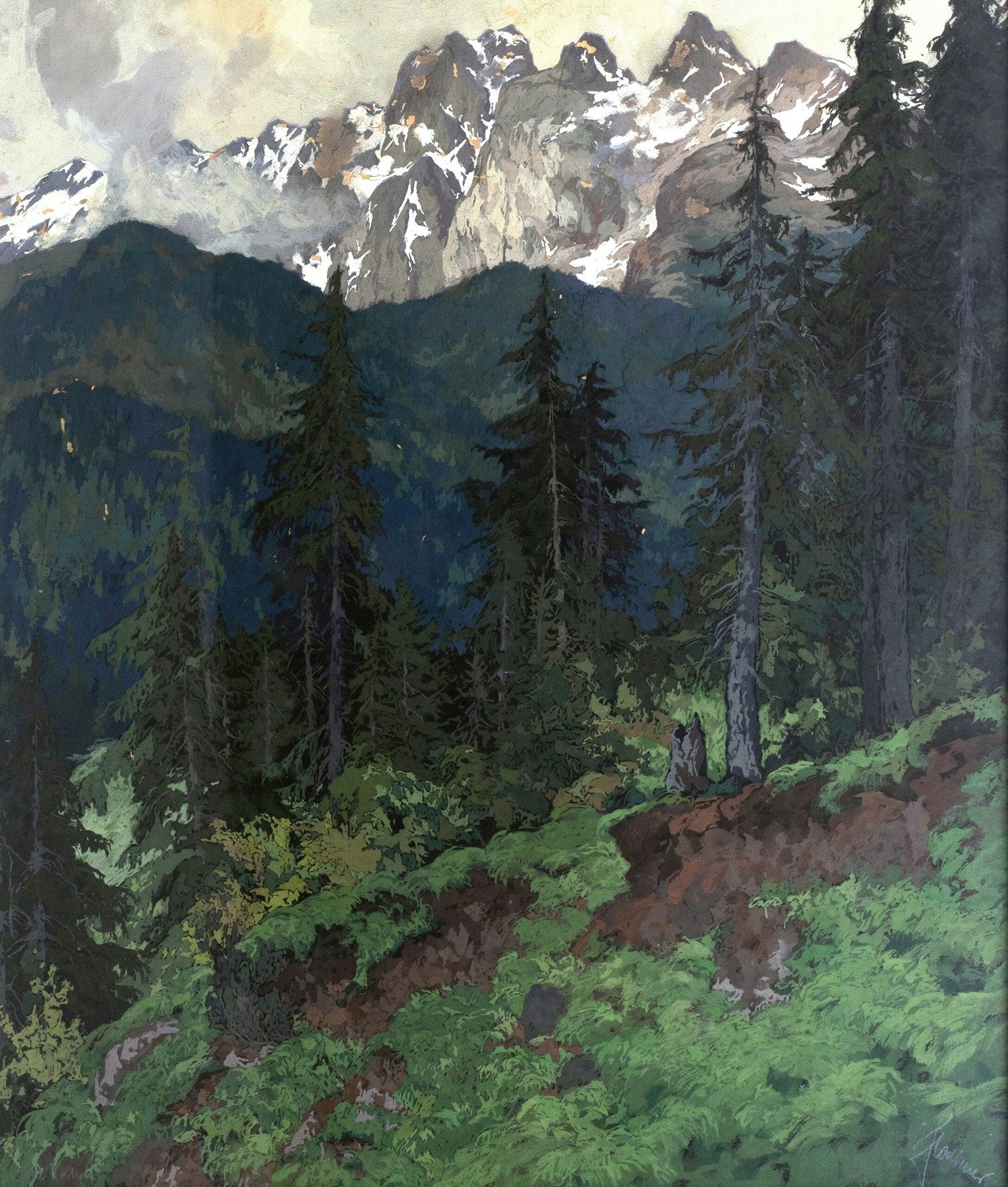Landscape of mountains and sky, oil painting by Hugo Hodiener