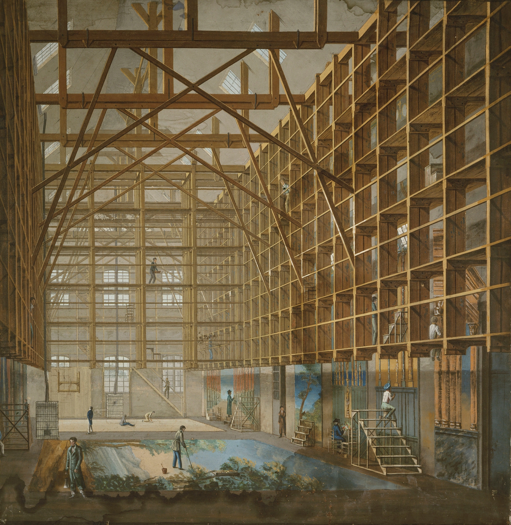 Interior scene of an operatic workshop, 1821, by Unknown Artist
