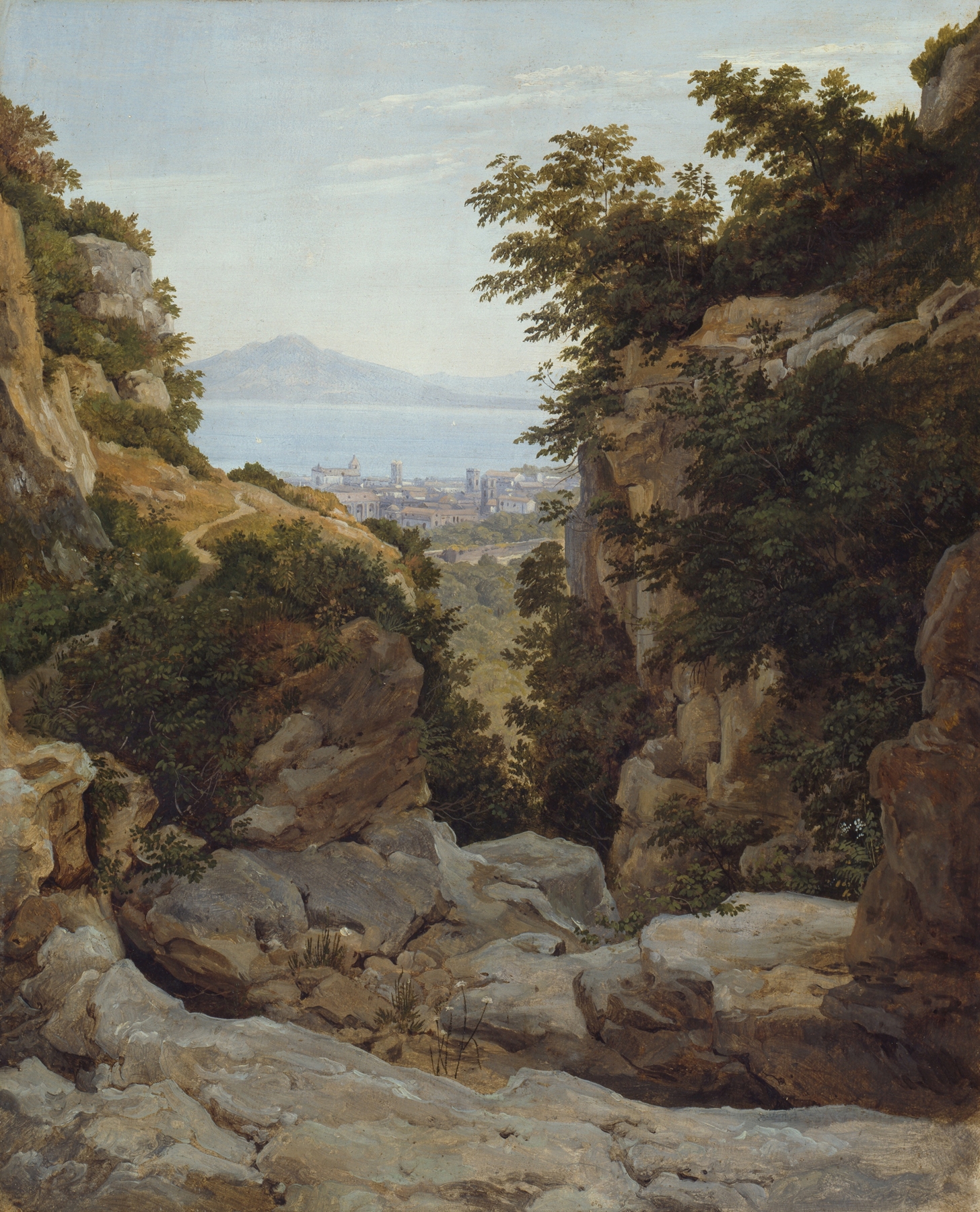 Italian Landscape by Heinrich Reinhold, oil painting depicting rolling hills and vibrant greenery.