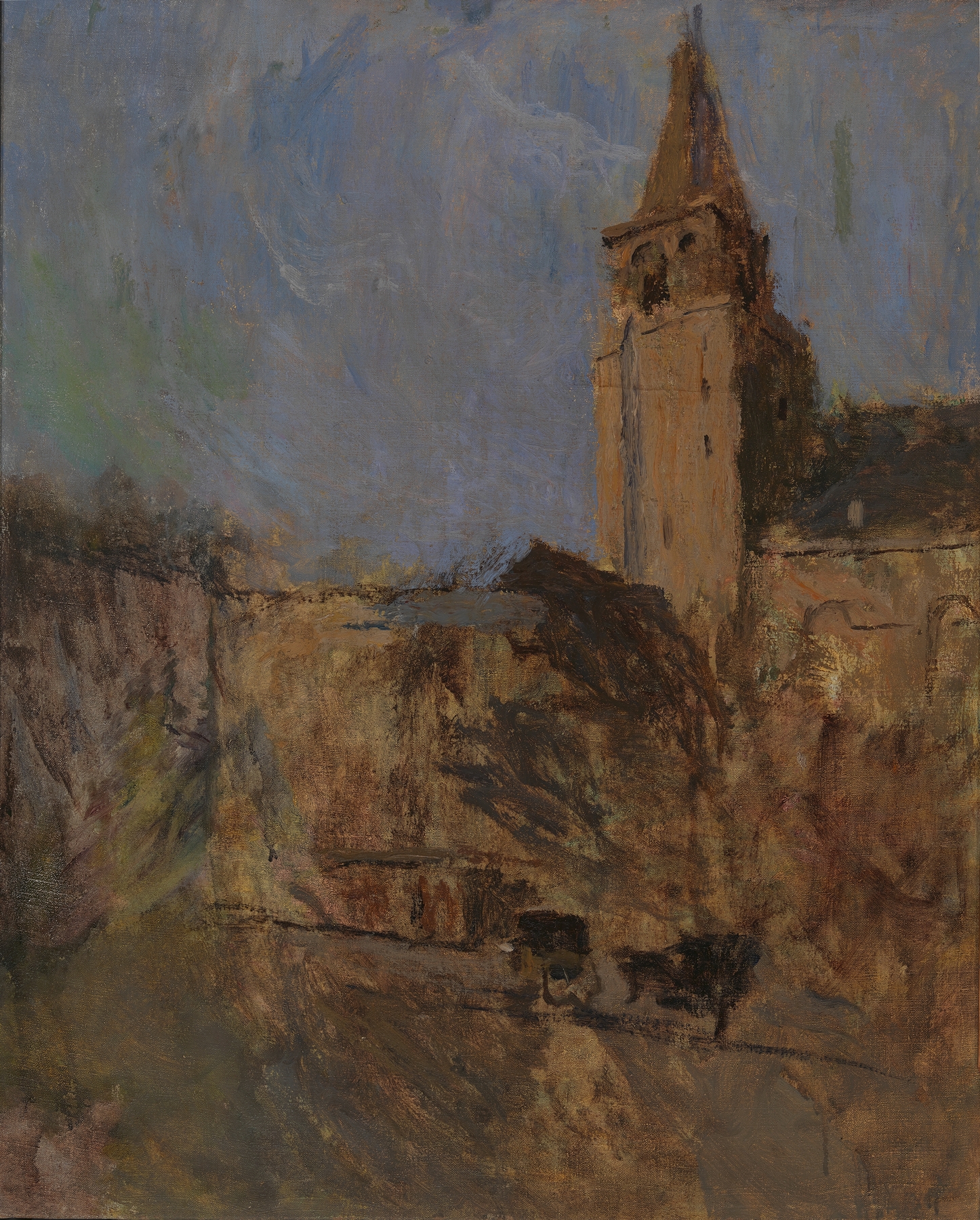 St. Germain des Pres no. I by Frank Edwin Scott, oil on canvas depicting vibrant landscape.