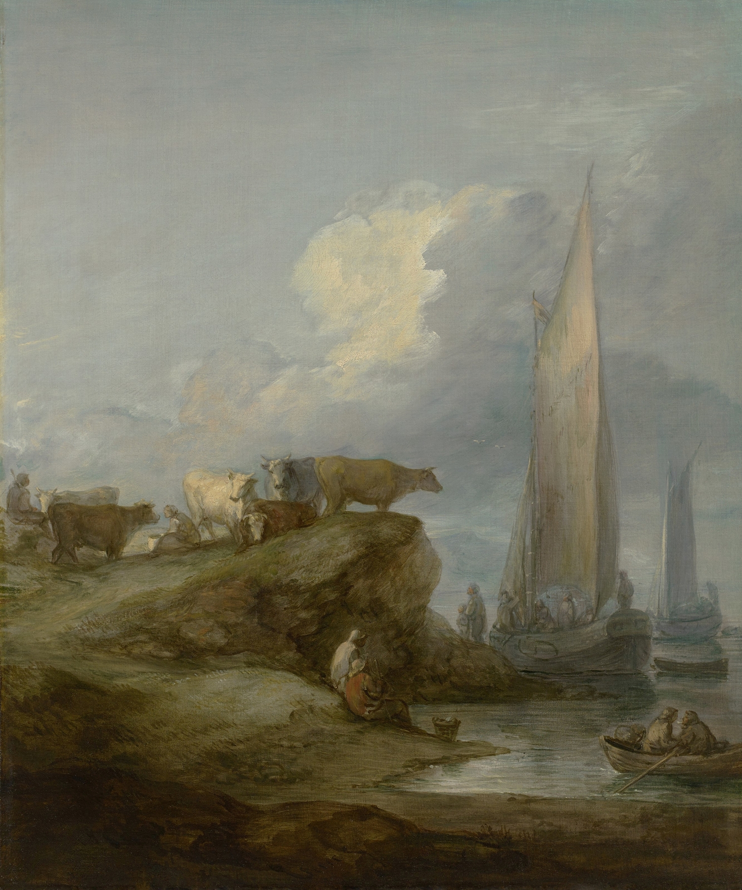 Coastal Scene with Shipping and Cattle, by Thomas Gainsborough, public domain