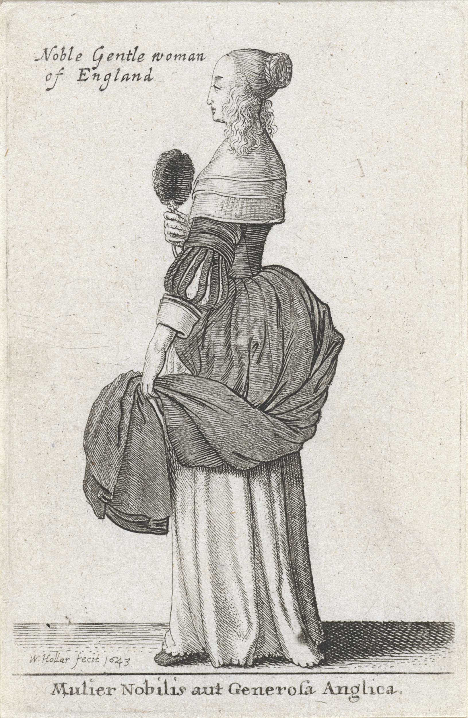 Noble woman of England, etching by Wenceslaus Hollar, featuring intricate lace.
