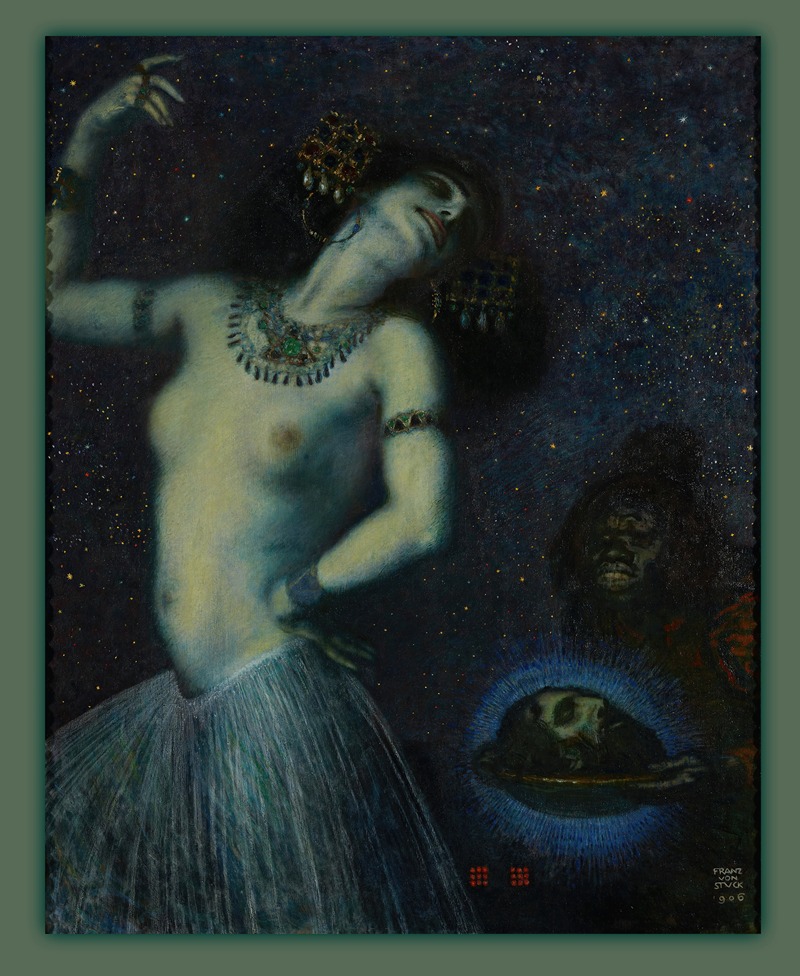 Franz von Stuck's 'Salome' depicts the biblical figure with striking colors and symbolism.