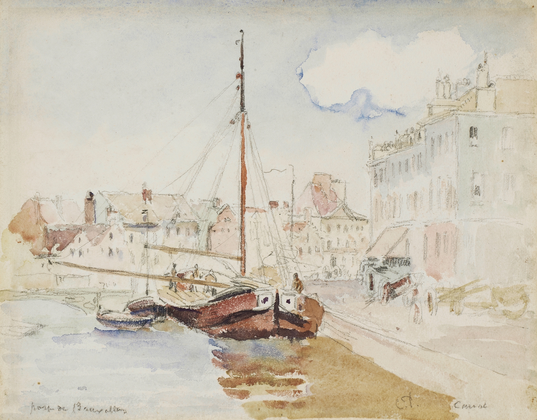 Port de Bruxelles, by Camille Pissarro, public domain