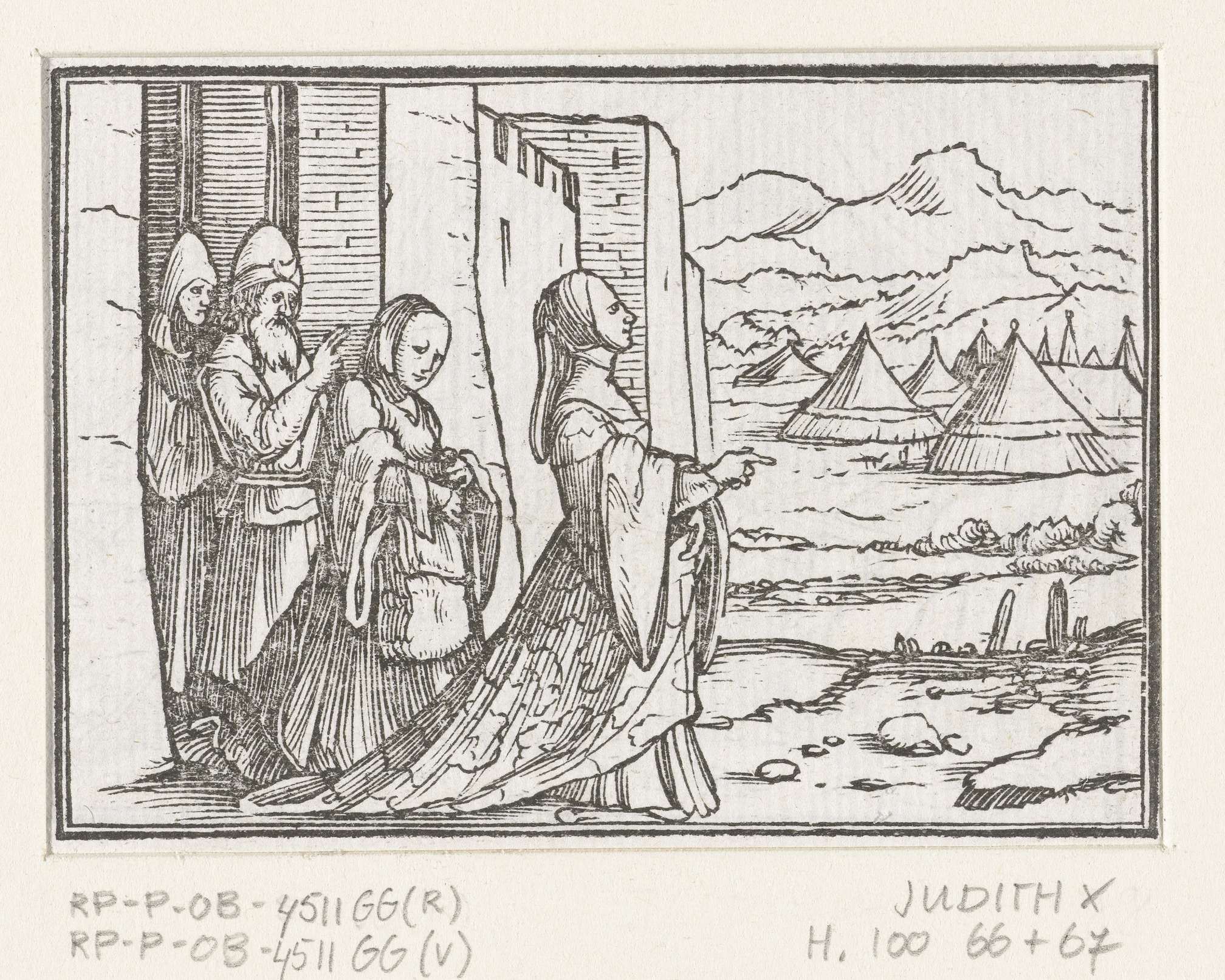 Judit en haar dienstmaagd gaan op weg naar Holofernes, paper by Hans Holbein