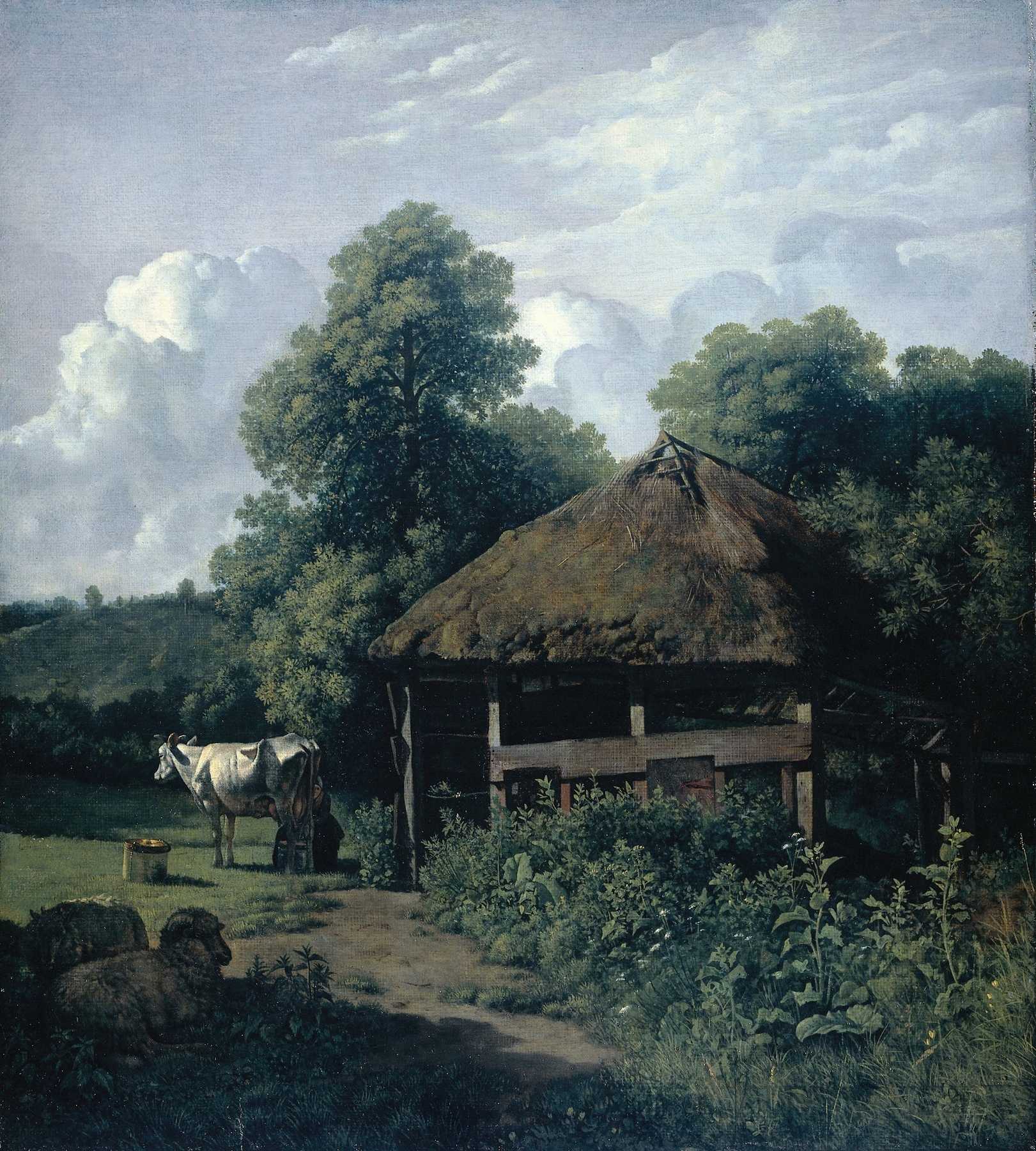 Landscape oil painting by Wouter Johannes van Troostwijk featuring a farm building in Gelderland