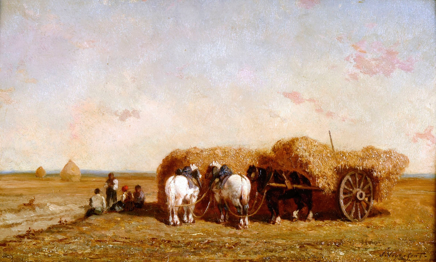 La meule by Jules-Jacques Veyrassat, oil on canvas depicting a solitary haystack under a vast sky.