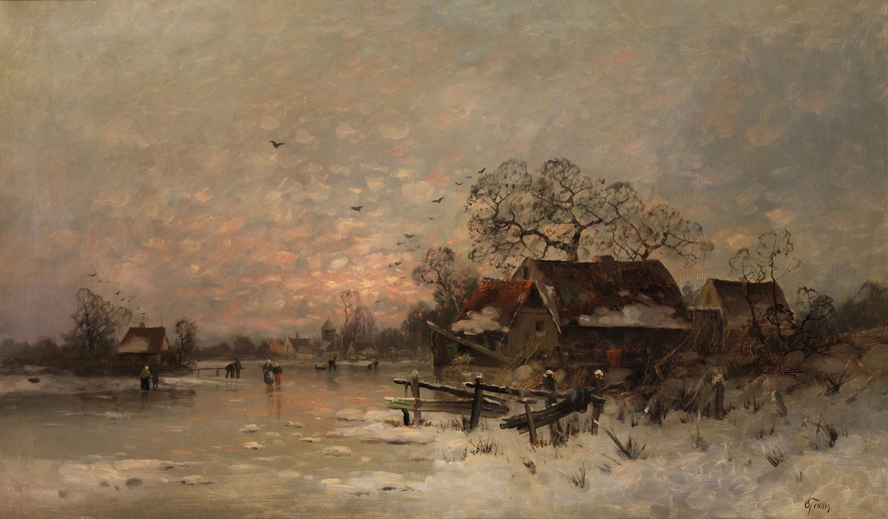 Winterlandschaft by Otto Fedder, oil on canvas depicting a serene winter landscape.