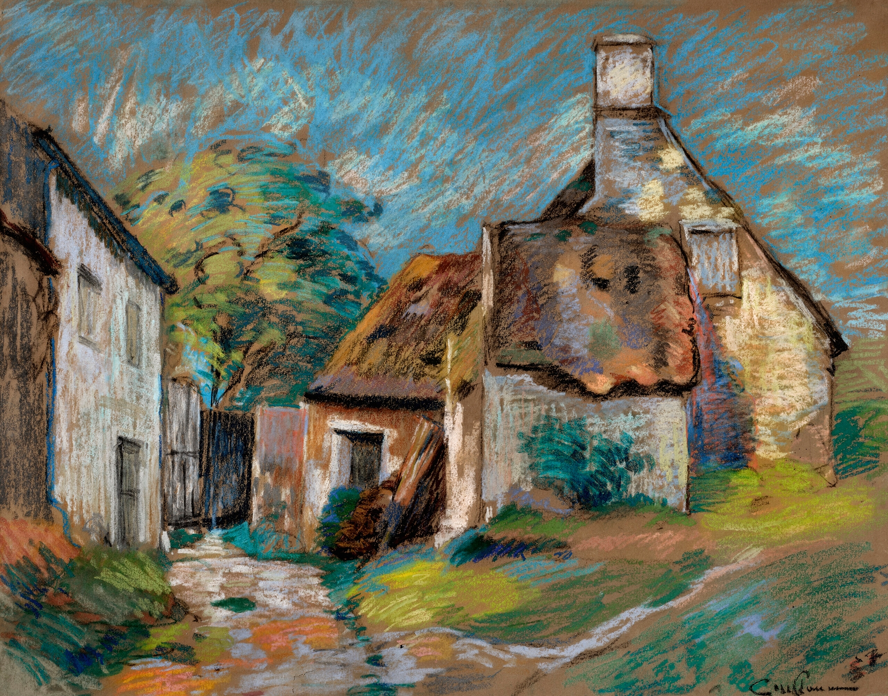 Chaumières, by Armand Guillaumin, public domain