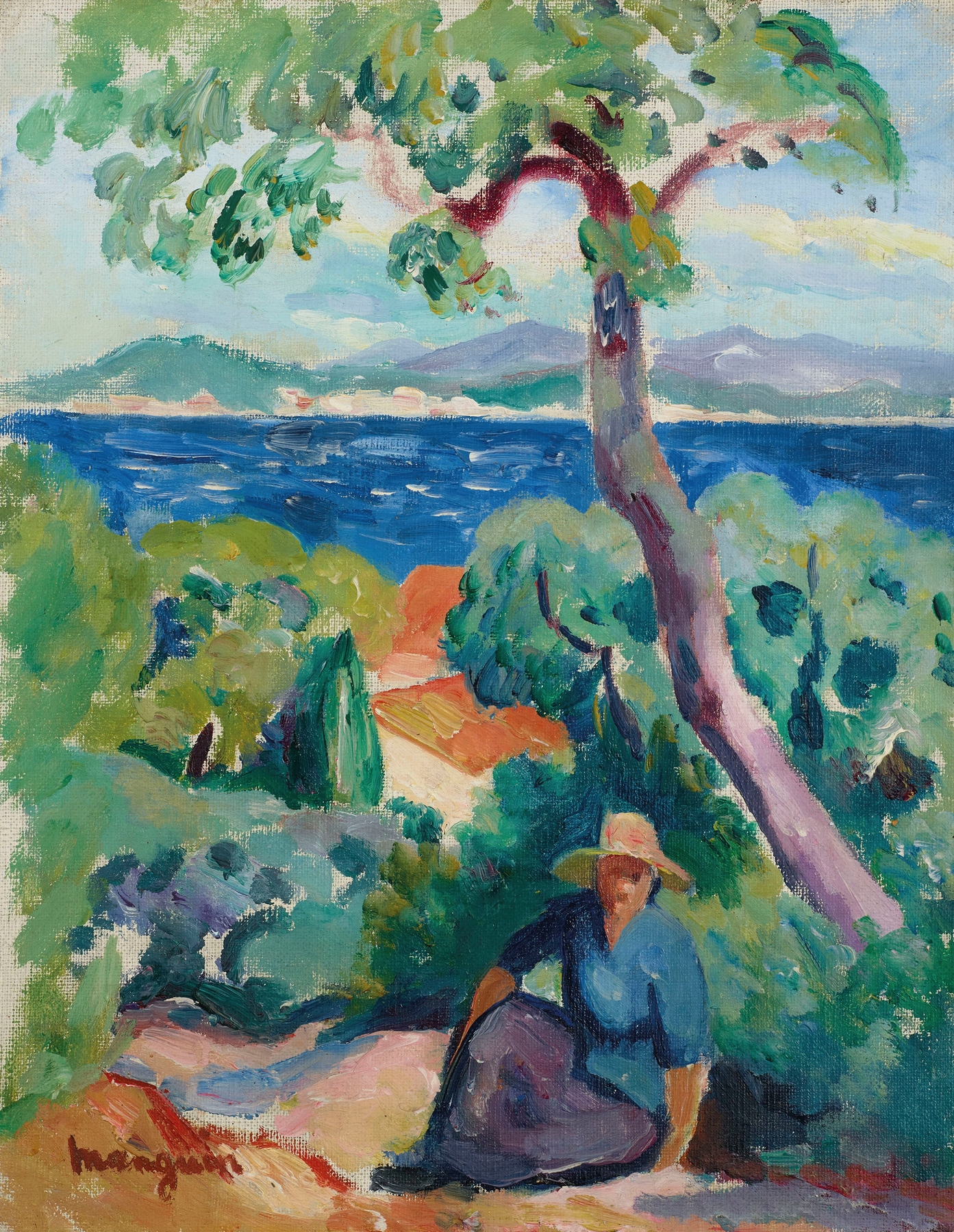 Oil painting by Henri Manguin depicting a sunlit pathway with greenery in Saint-Tropez