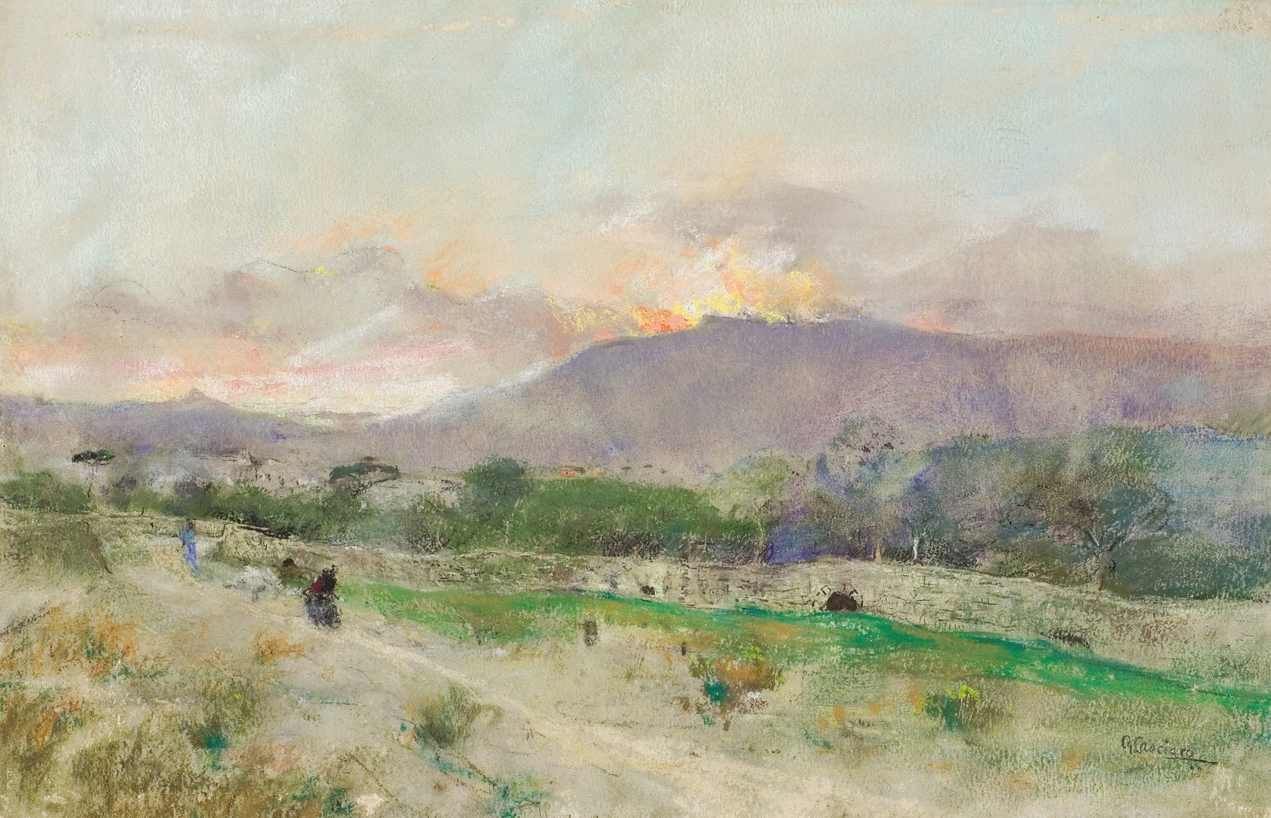 Landscape of Naples by Giuseppe Casciaro, oil on canvas, featuring a serene horizon blending sea and sky.