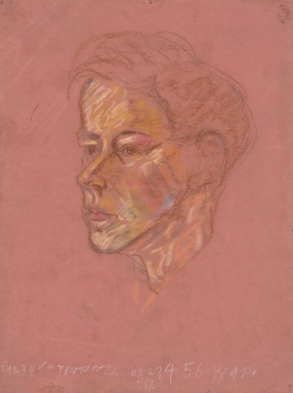 A portrait of a young boy's head with expressive features.