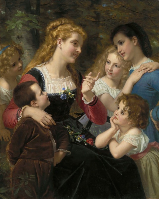 A charming scene of children playing in a lush garden.