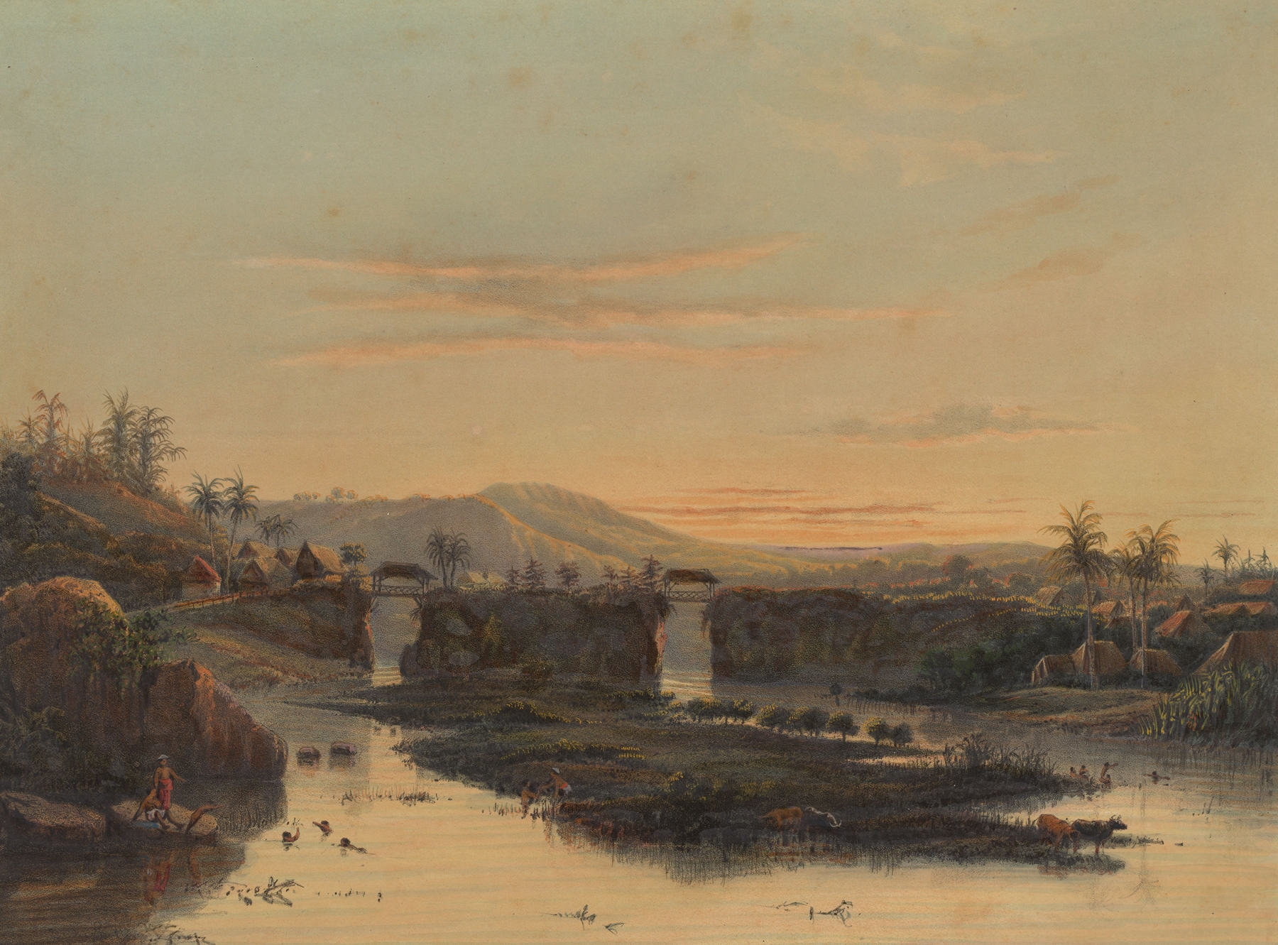 Gezicht op de omgeving van Batavia Landschap in de Batavische ommelanden, by Johan Conrad Greive, public domain